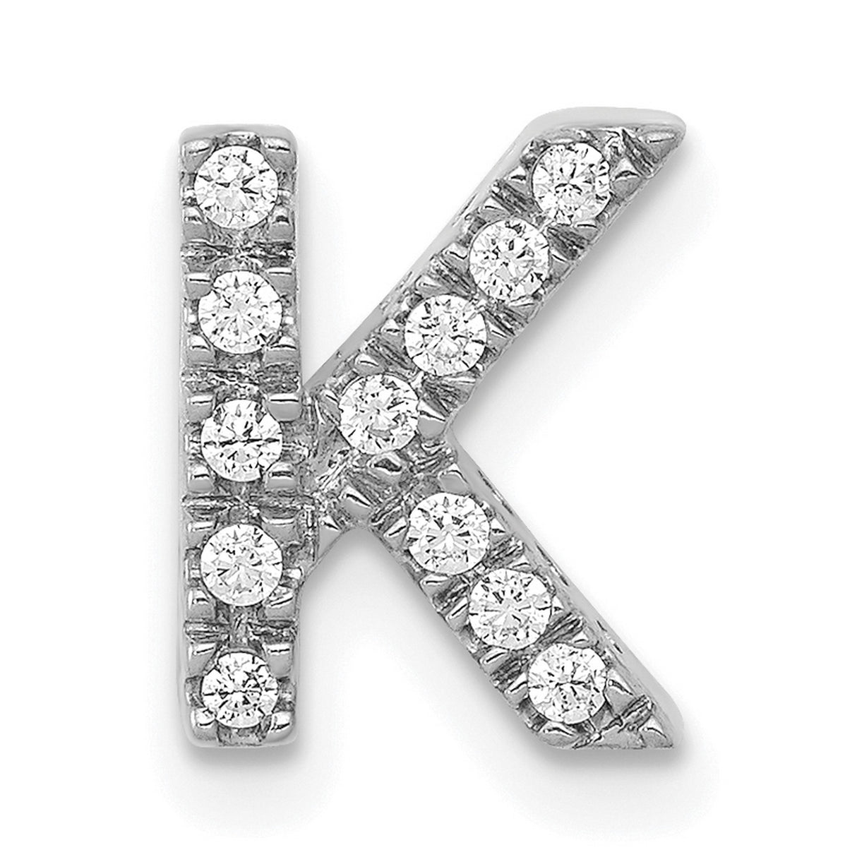 14k White Gold Diamond Initial K Pendant, Pavé Letter Charm, Personalized Monogram Jewelry