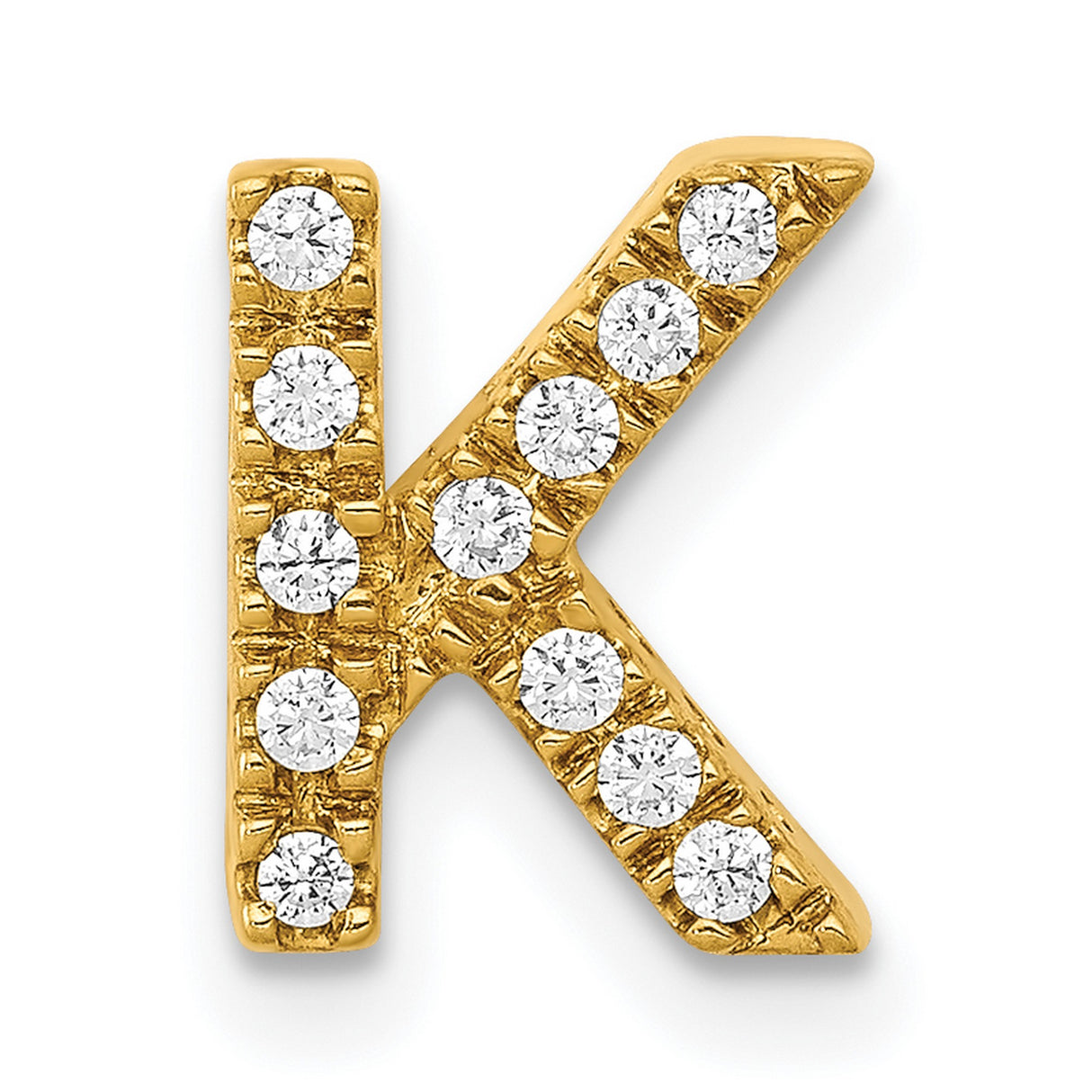 14k Yellow Gold Letter K Pendant with Cubic Zirconia, Pavé Initial Charm for Women or Unisex Wear