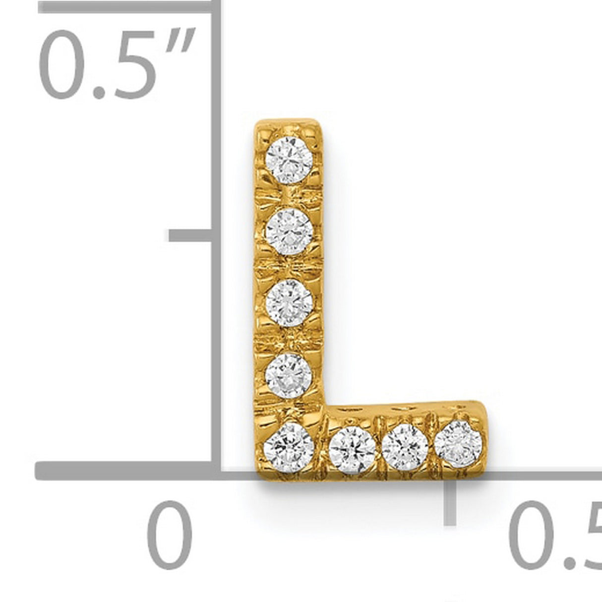 10k Yellow Gold Letter L Pendant with Round White Gemstones, Alphabet Charm for Women or Unisex