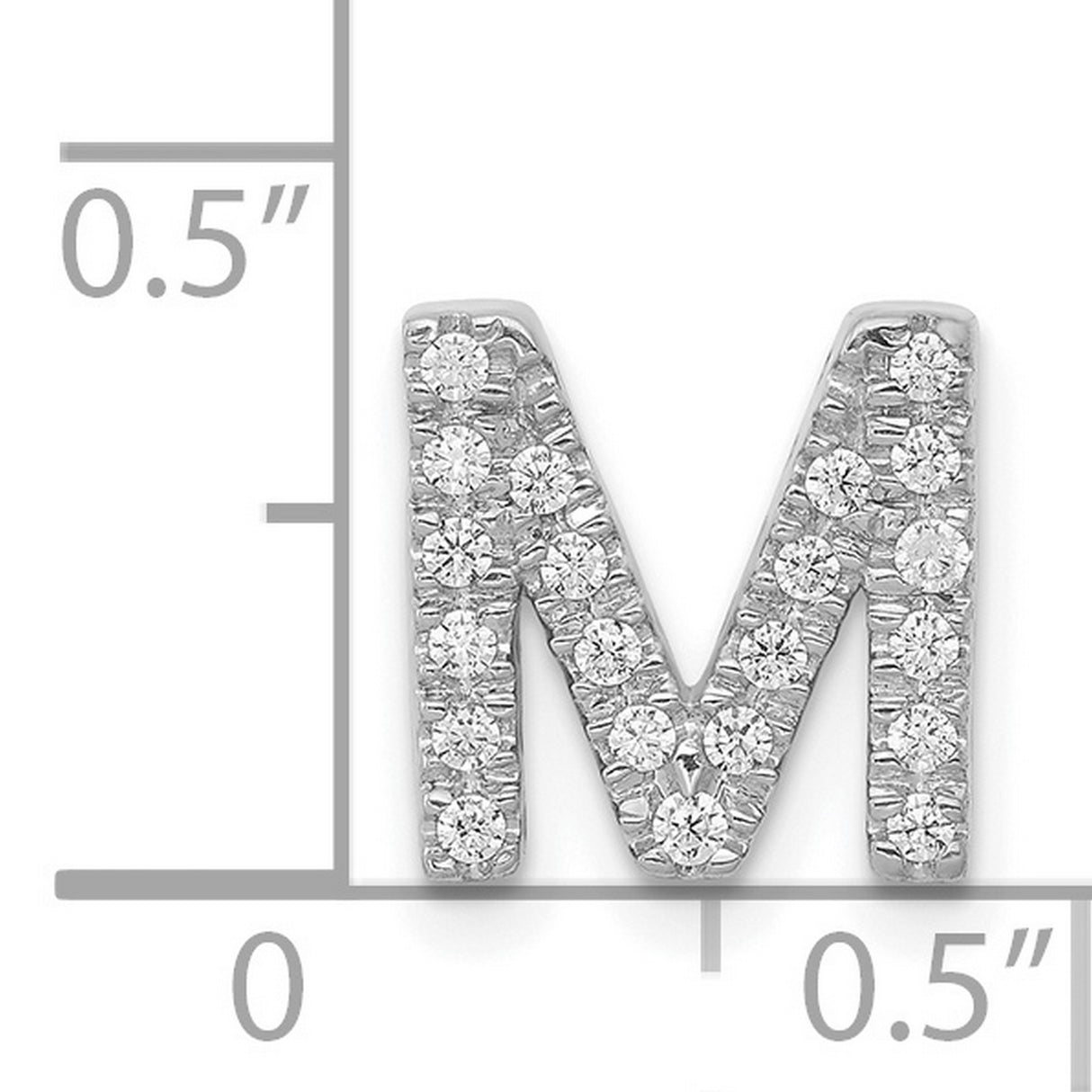 14k White Gold Diamond Letter M Pendant, Pave Set Initial Charm for Women