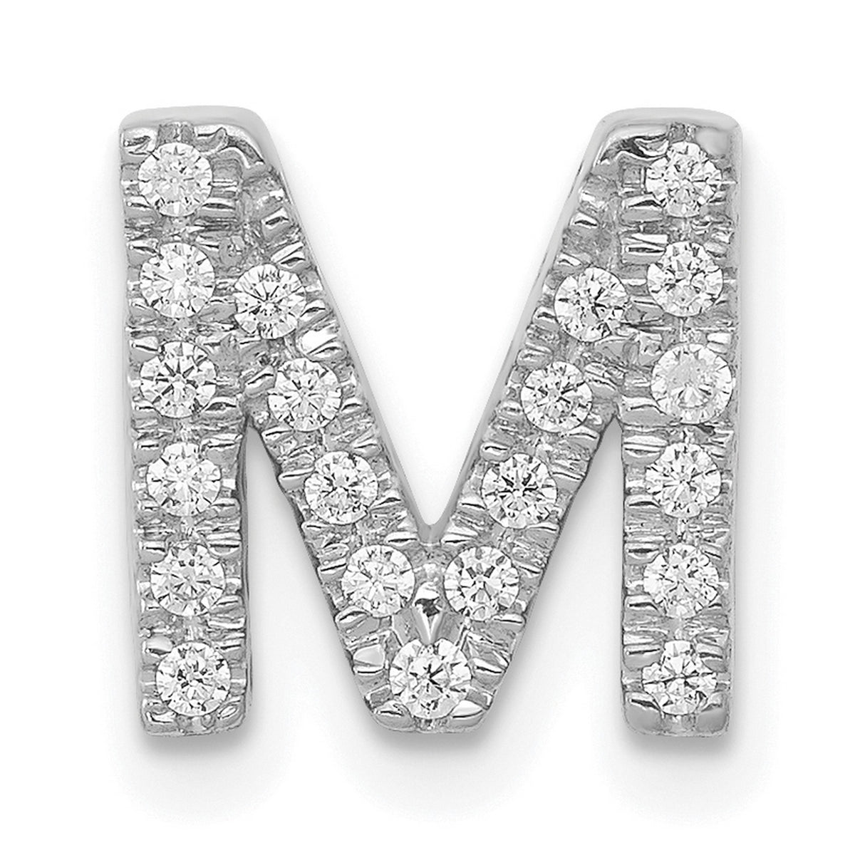 14k White Gold Diamond Letter M Pendant, Pave Set Initial Charm for Women