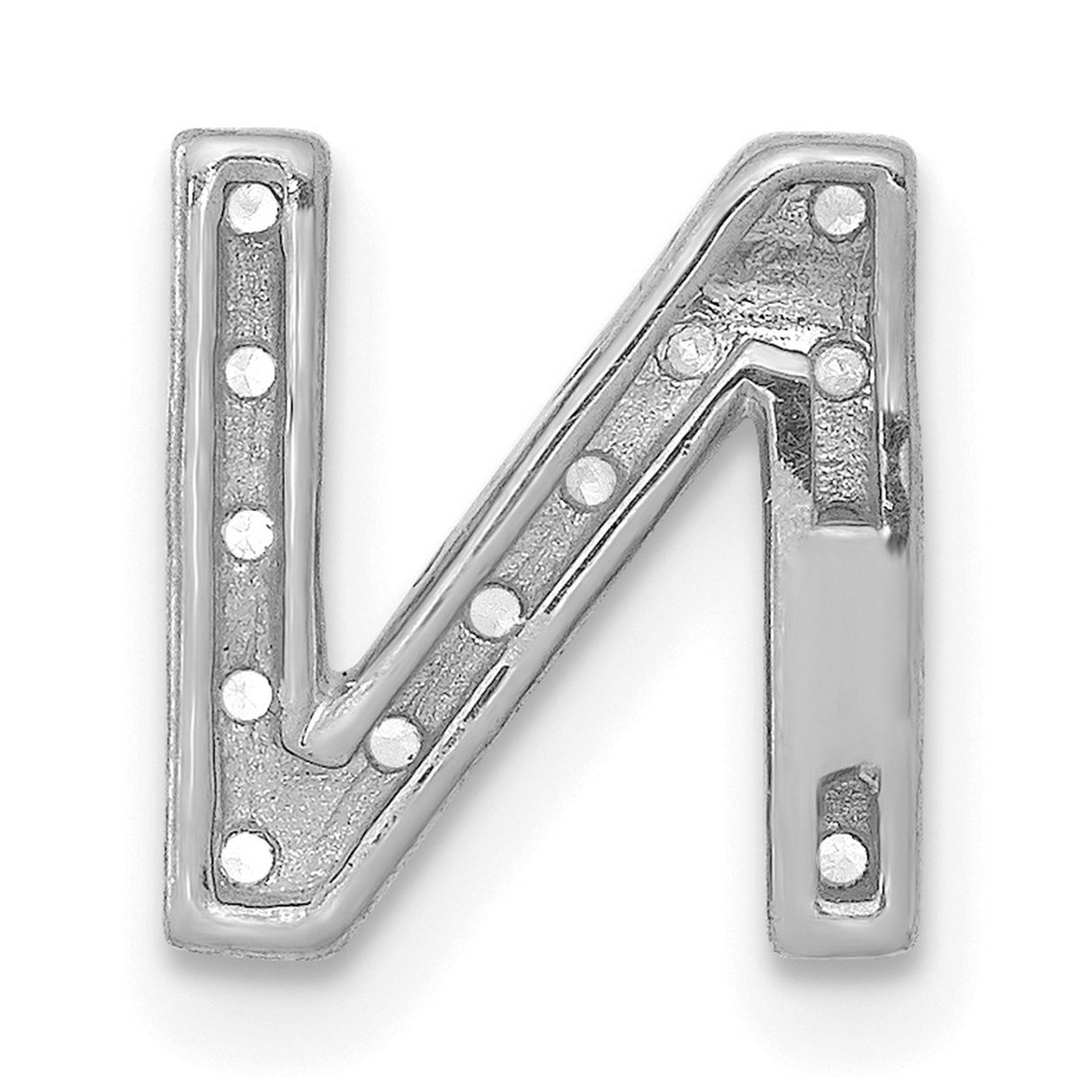 14k White Gold Diamond Letter N Pendant, Pavé Initial Charm for Women or Unisex Wear