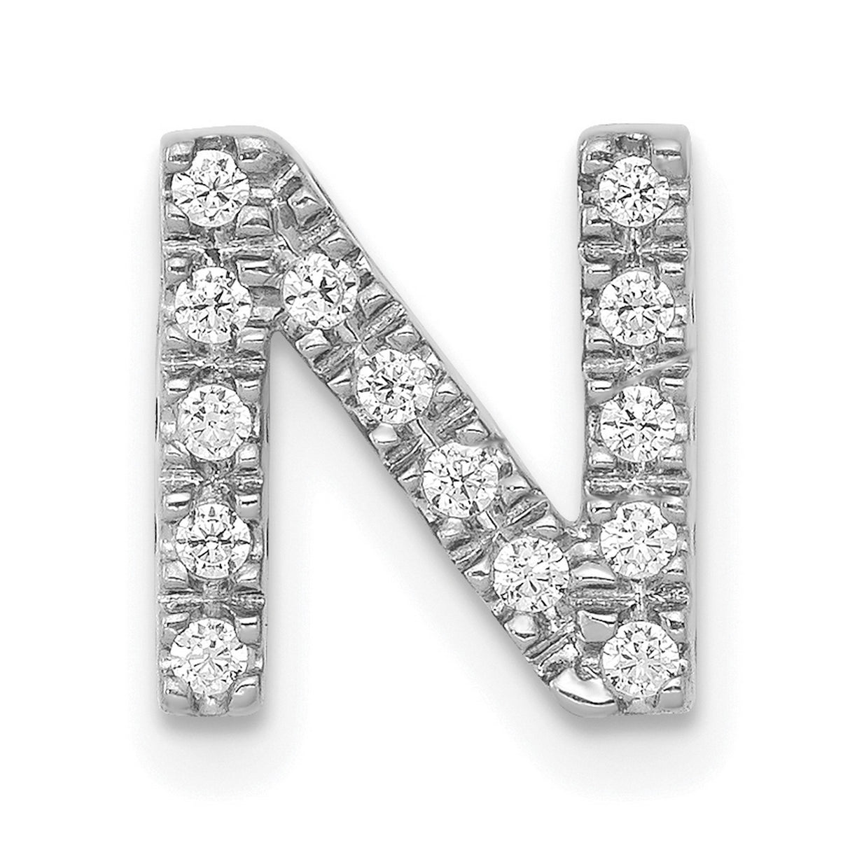 14k White Gold Diamond Letter N Pendant, Pavé Initial Charm for Women or Unisex Wear