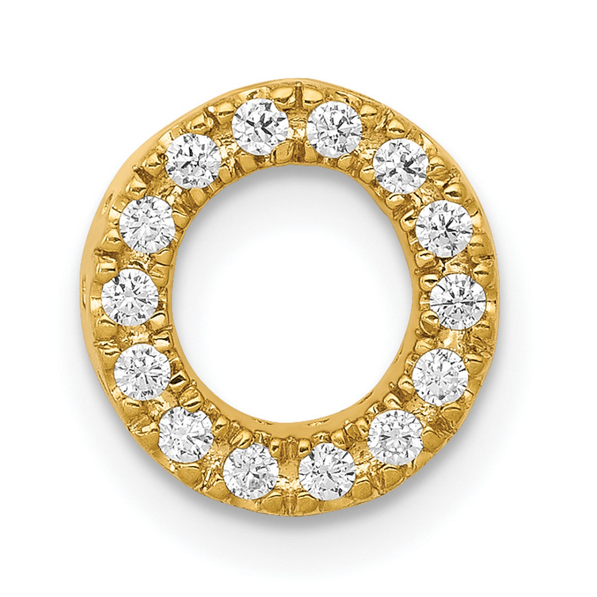 10k Yellow Gold Pendant with Round White Stones, Halo Open Circle Design for Women