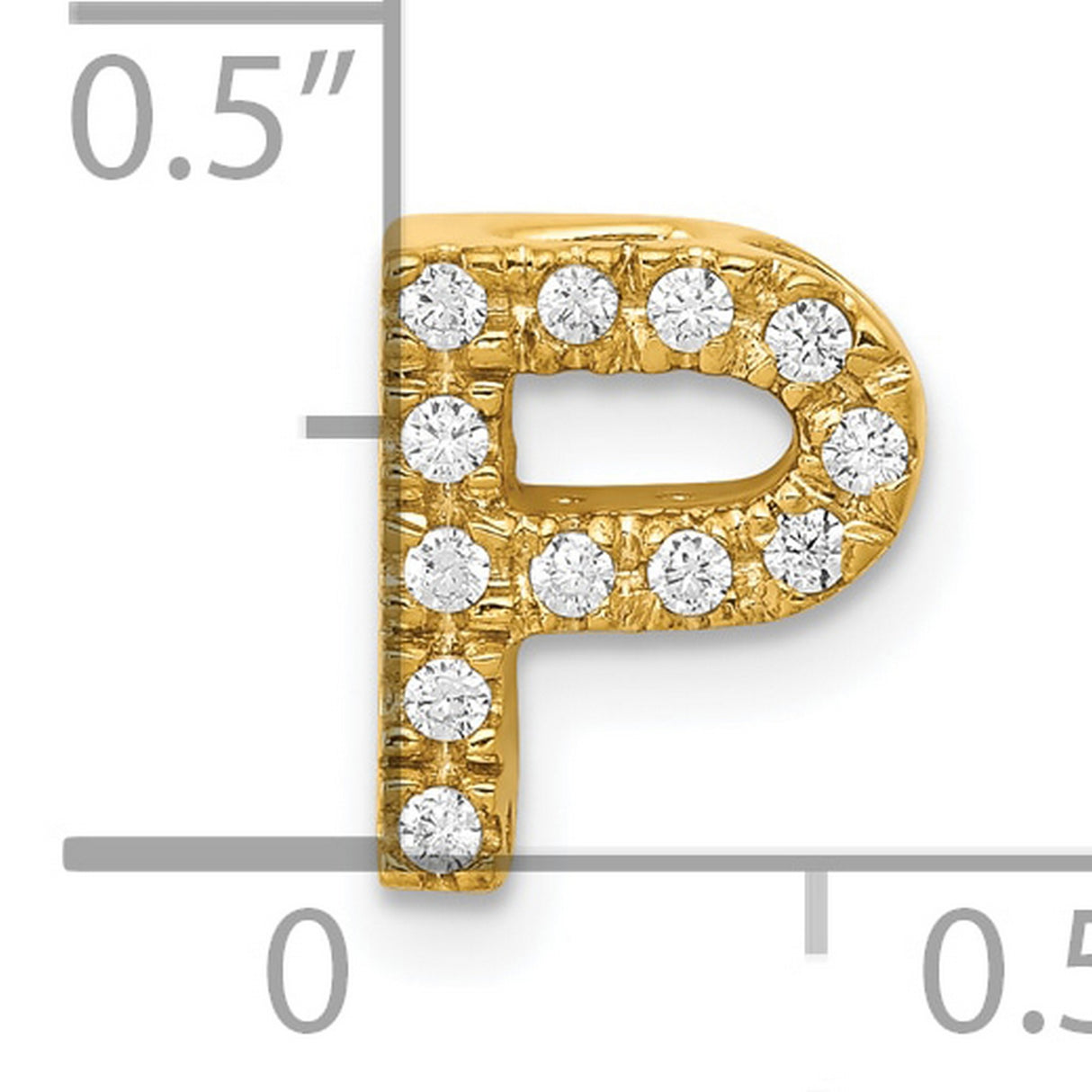 10k Yellow Gold Letter P Pendant with Cubic Zirconia, Dainty Alphabet Charm for Women or Unisex