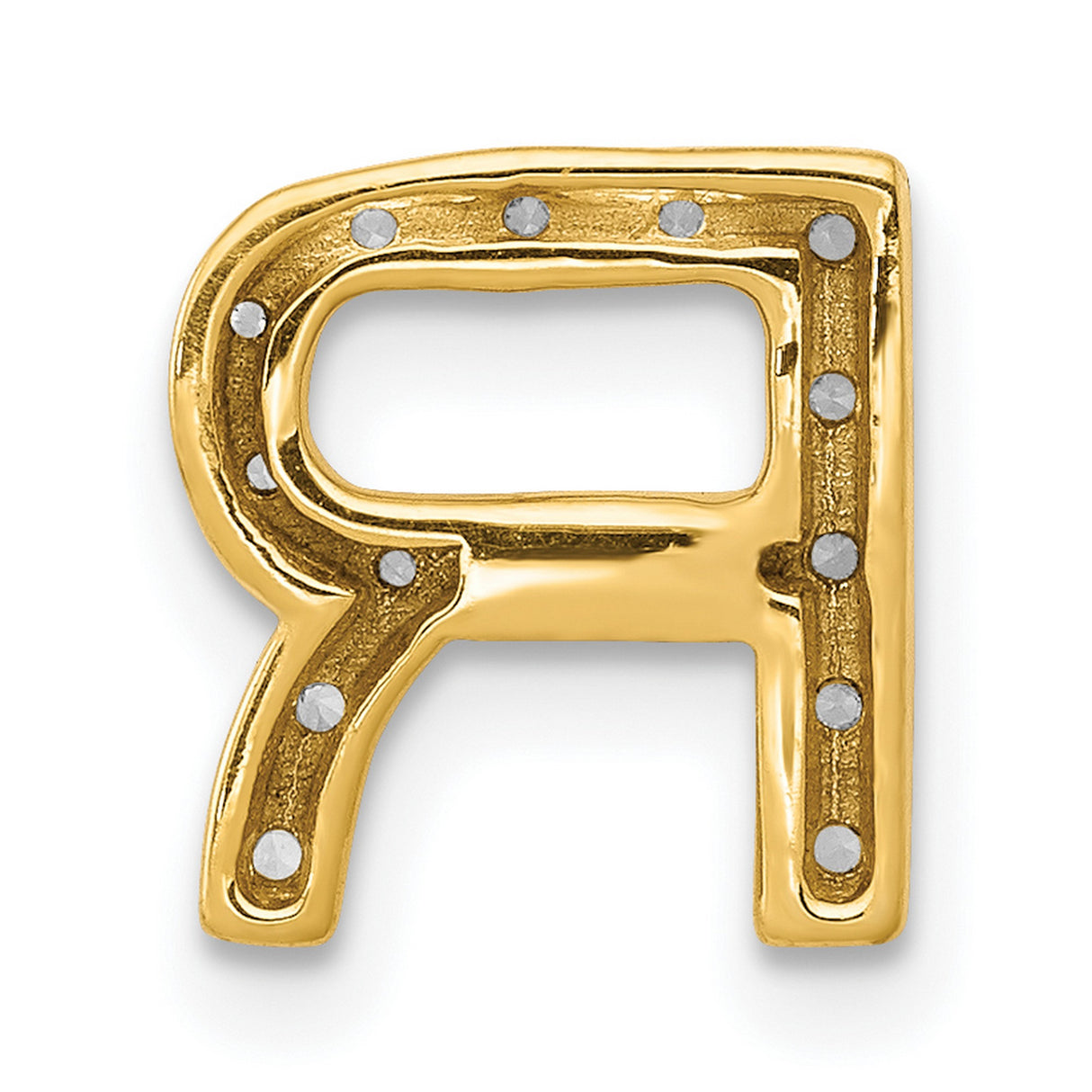10k Yellow Gold Diamond R Initial Pendant, Prong Set Alphabet Letter Charm for Women or Unisex