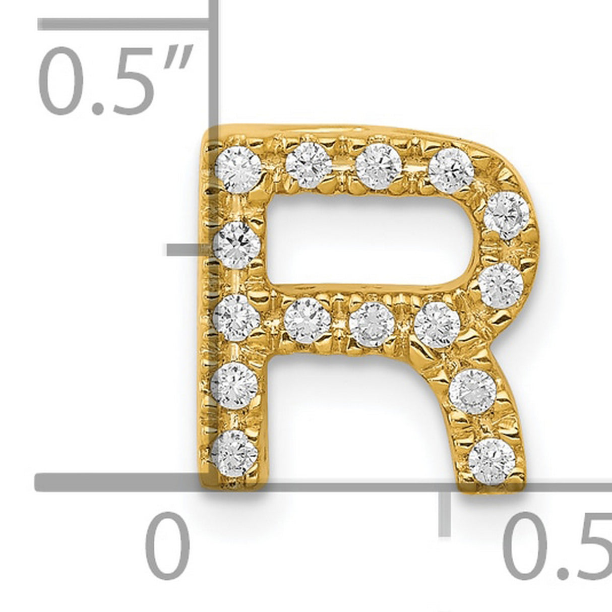 10k Yellow Gold Diamond R Initial Pendant, Prong Set Alphabet Letter Charm for Women or Unisex