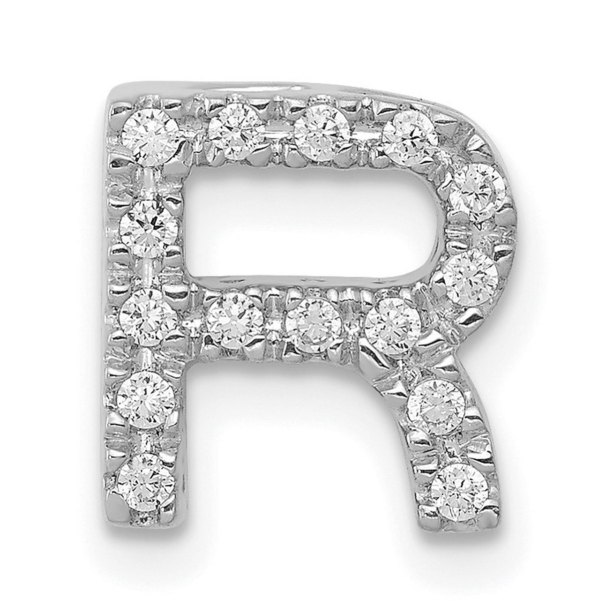 14k White Gold Diamond Letter R Pendant, Round Cut Alphabet Charm for Women or Unisex Wear