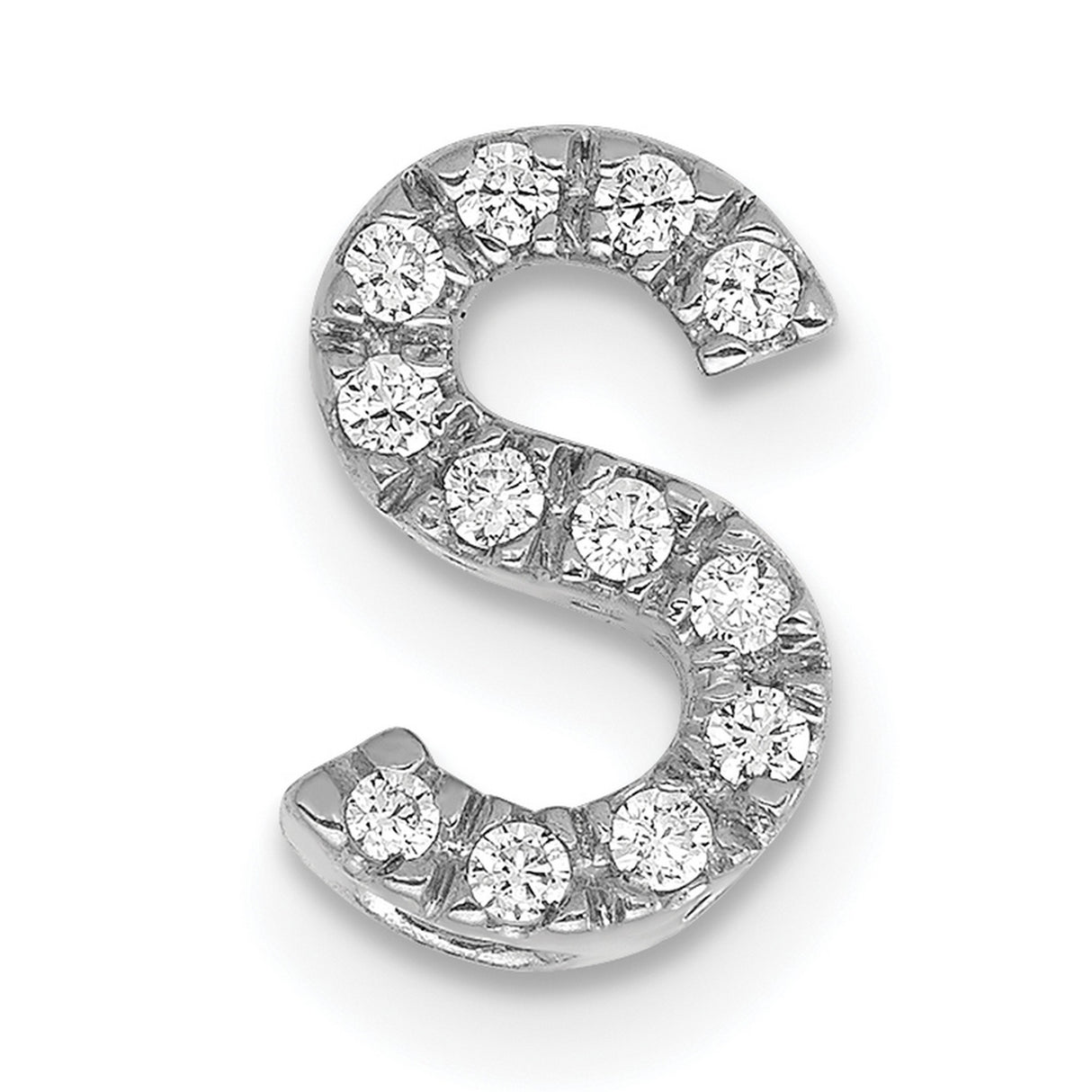 14k White Gold Initial S Pendant with Pavé Diamonds, Personalized Letter Charm for Women