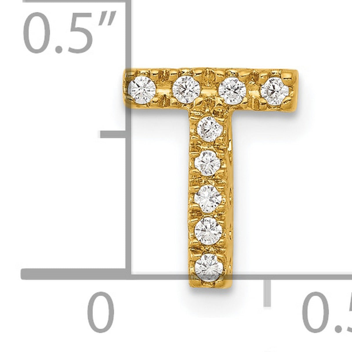 10k Yellow Gold Initial T Pendant Charm with Prong-Set Cubic Zirconia, Block Letter Design