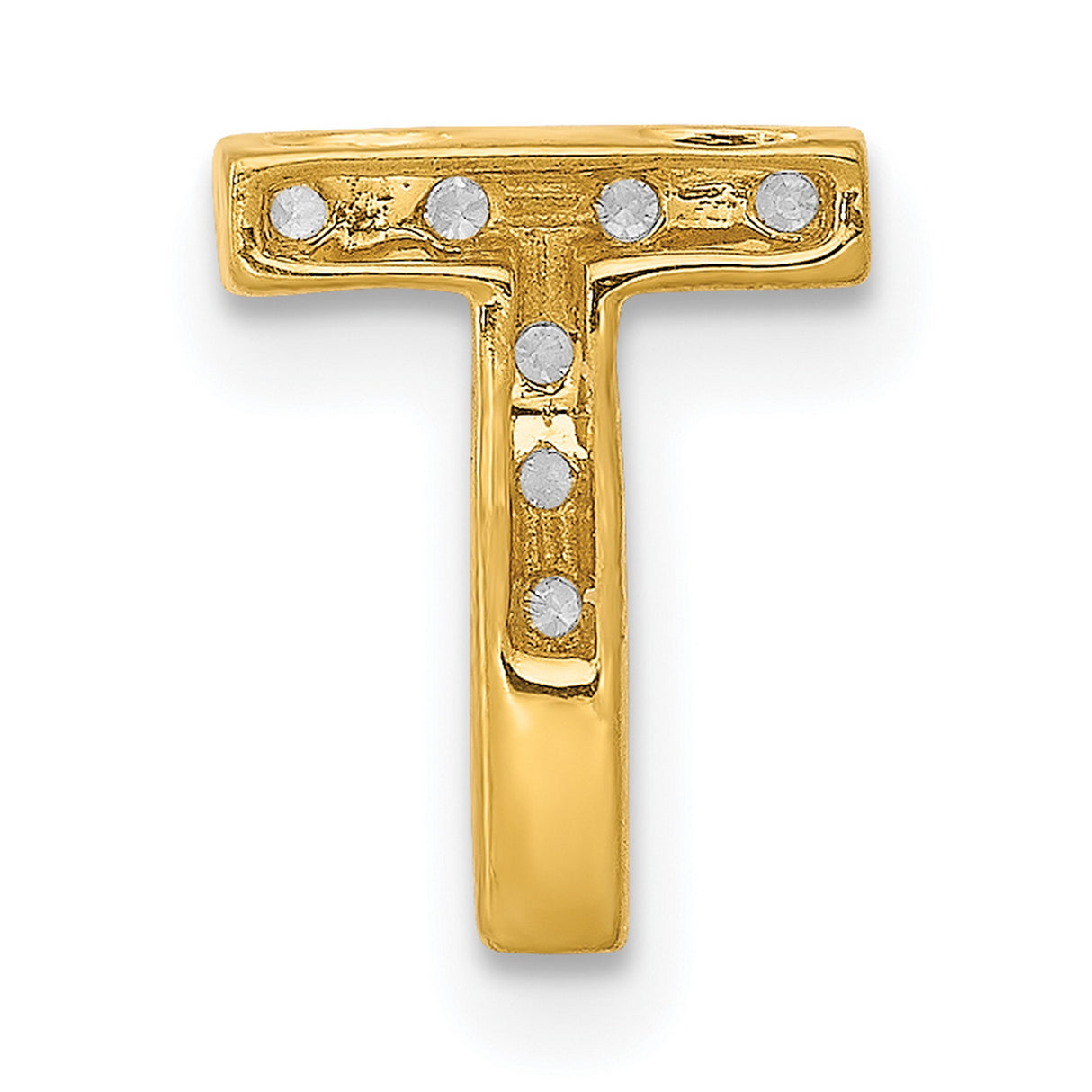 14k Yellow Gold Letter T Charm Pendant with Diamonds, Block Alphabet Jewelry