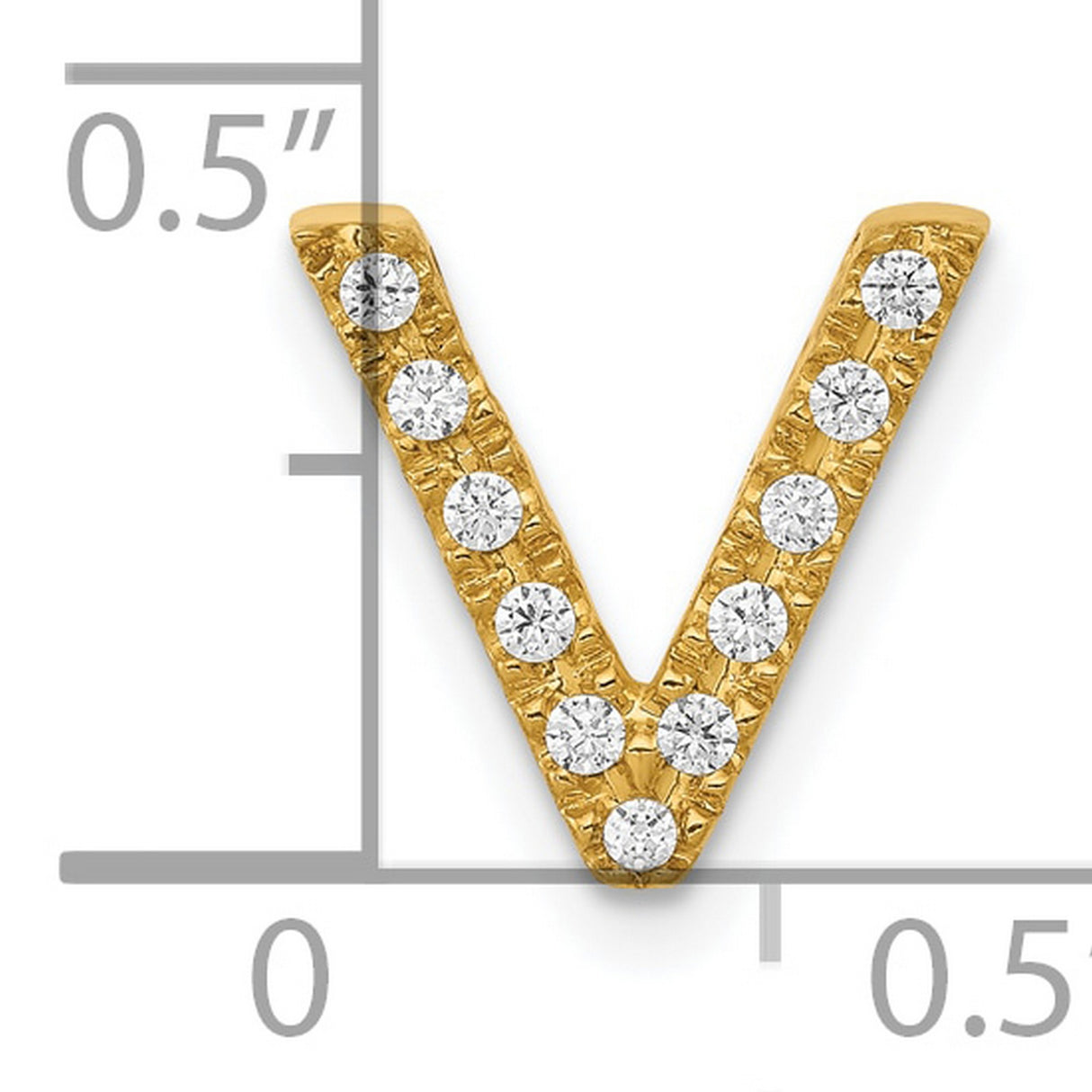 10k Yellow Gold Letter V Pendant with Pavé Setting and Clear Cubic Zirconia