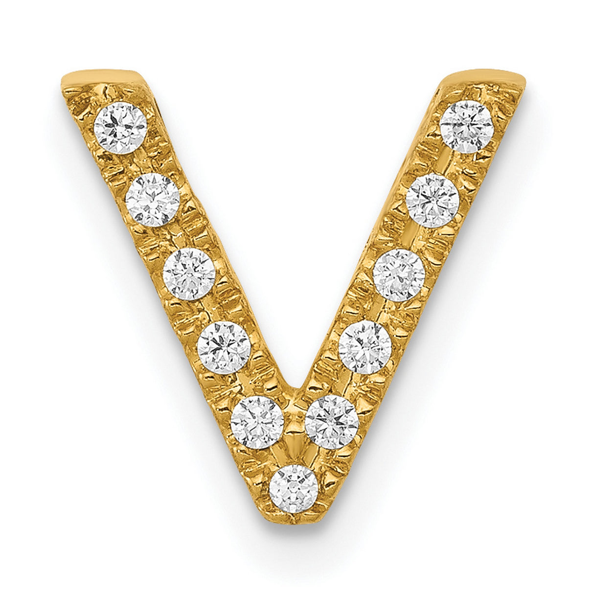 10k Yellow Gold Letter V Pendant with Pavé Setting and Clear Cubic Zirconia