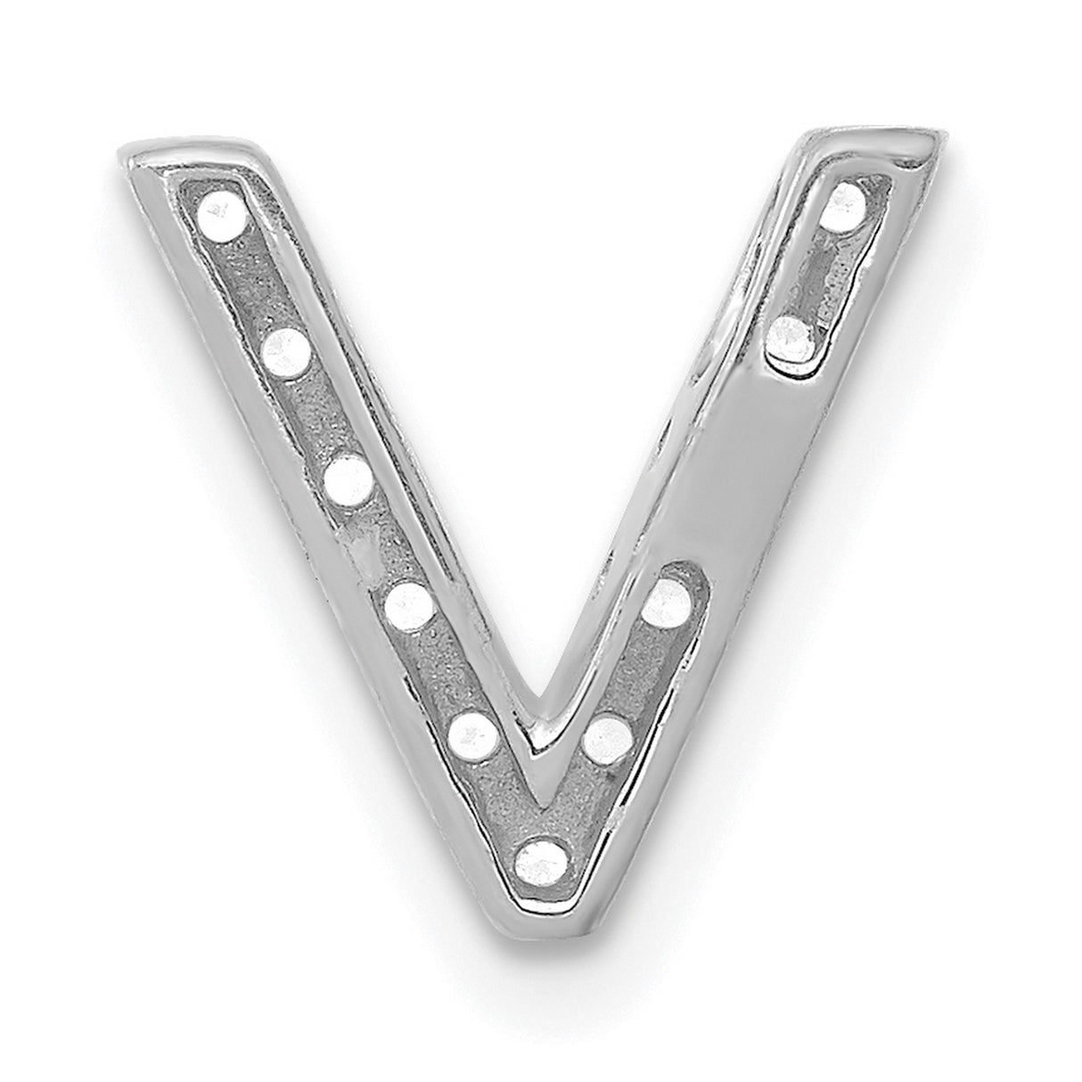 14k White Gold Letter V Pendant with Pavé Set Round Diamonds