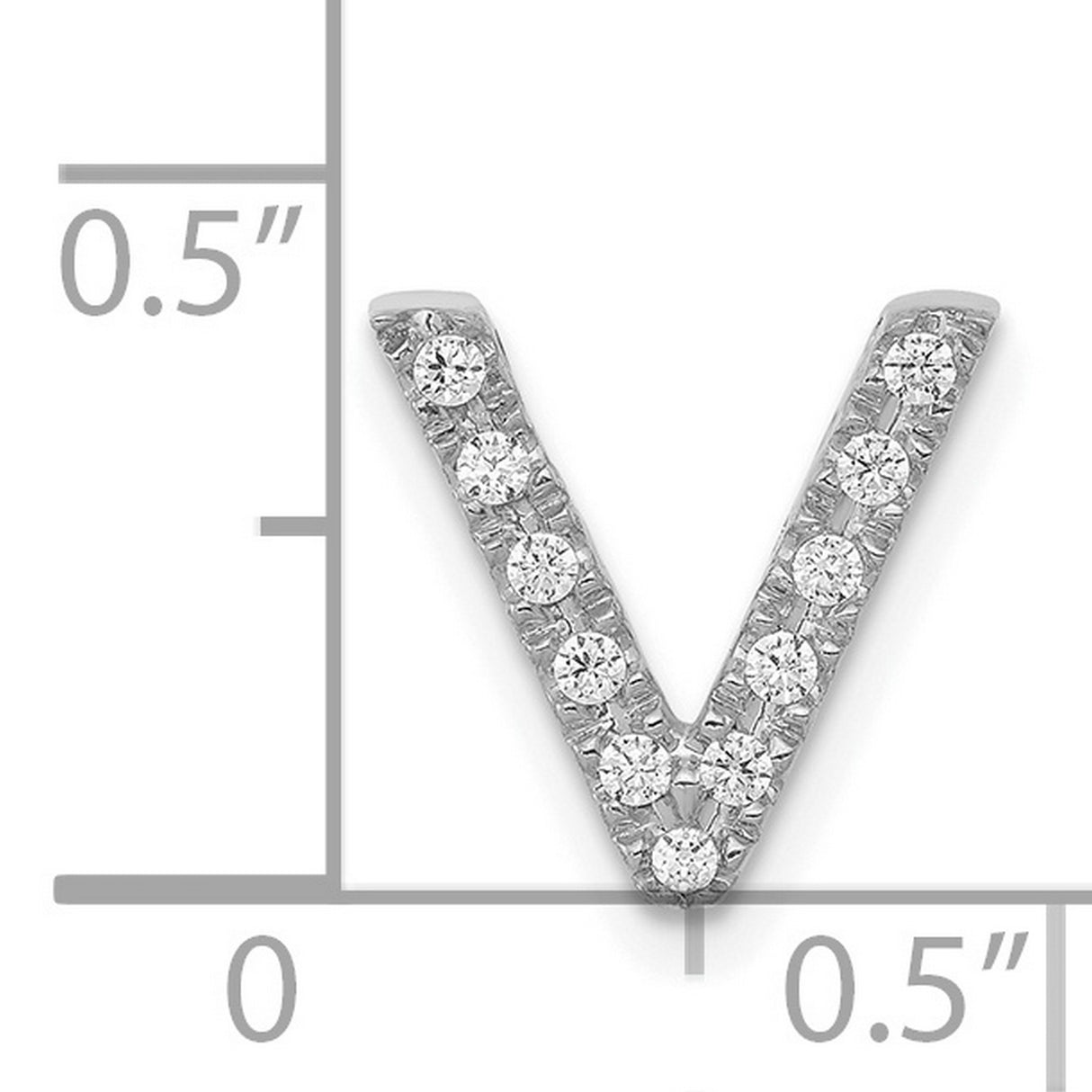 14k White Gold Letter V Pendant with Pavé Set Round Diamonds