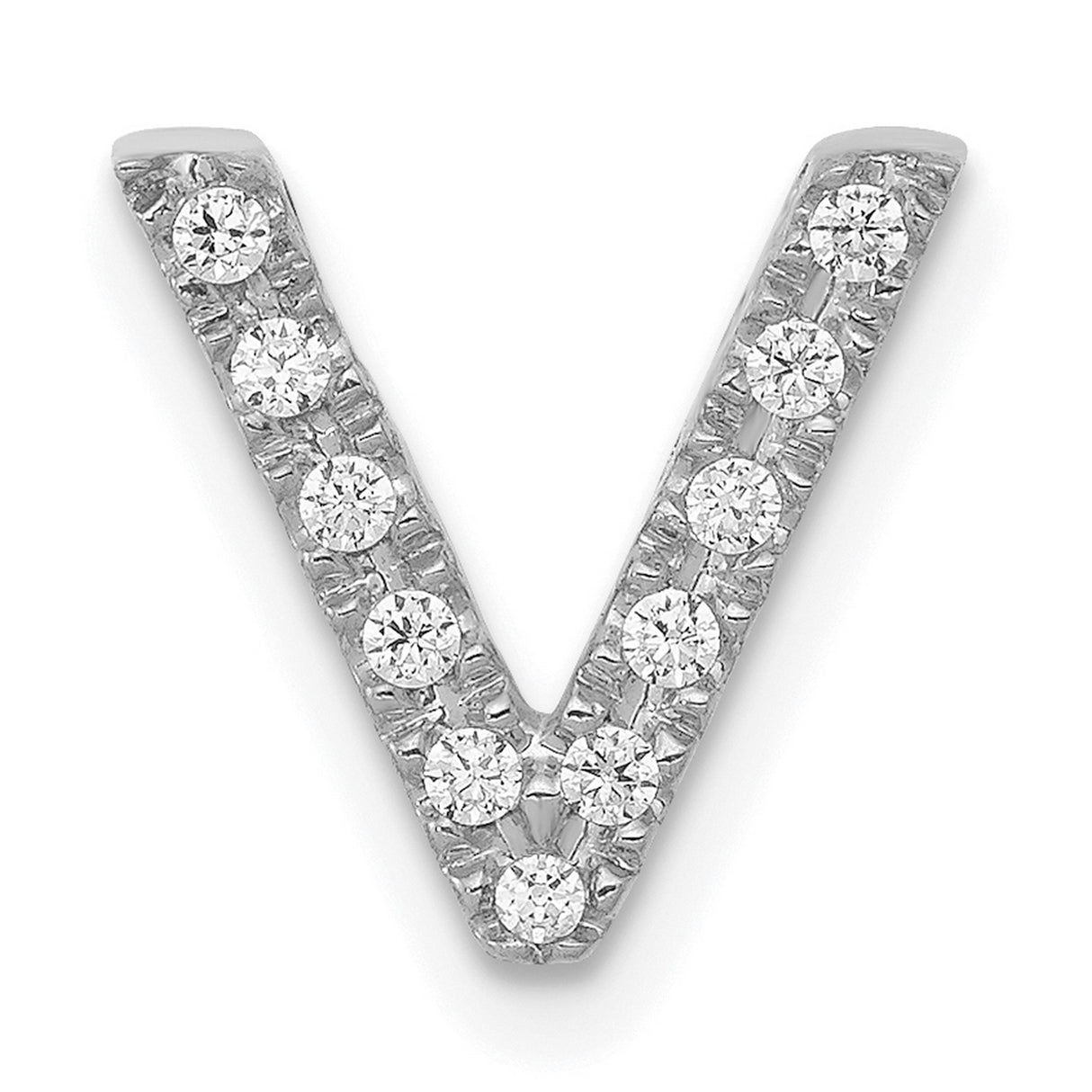 14k White Gold Letter V Pendant with Pavé Set Round Diamonds