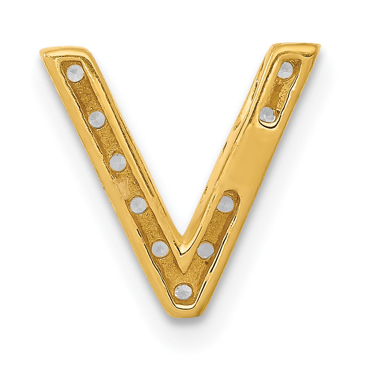 14k Yellow Gold Letter V Pendant with Diamond Accents, Dainty Alphabet Charm