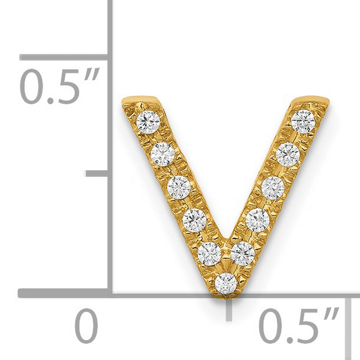 14k Yellow Gold Letter V Pendant with Diamond Accents, Dainty Alphabet Charm