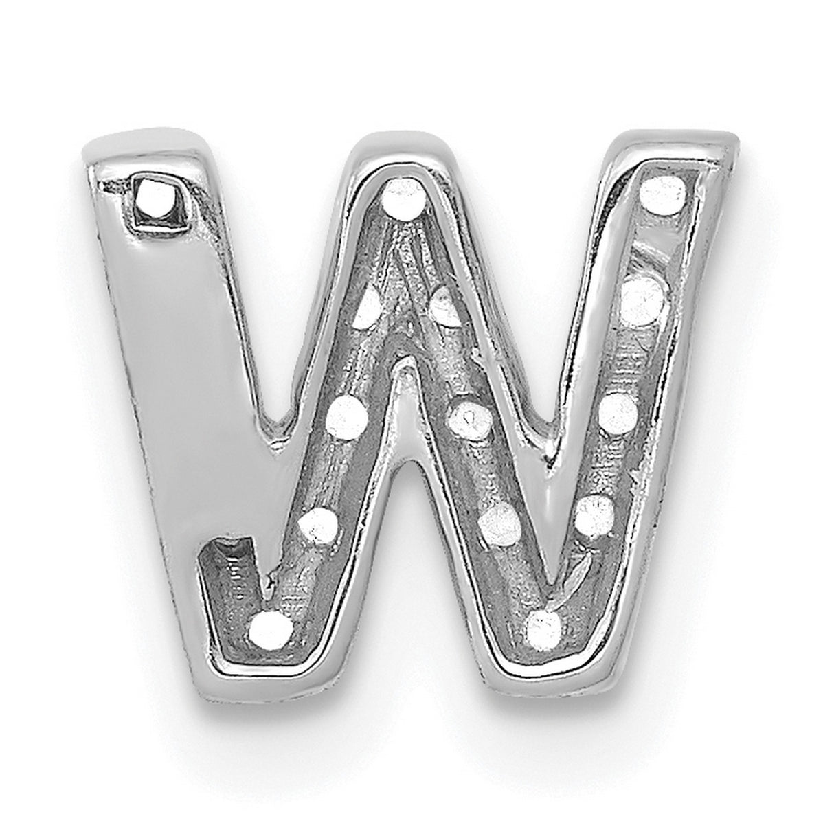 14k White Gold Letter W Pendant Charm with Diamond Accents, Pavé Set Initial Design