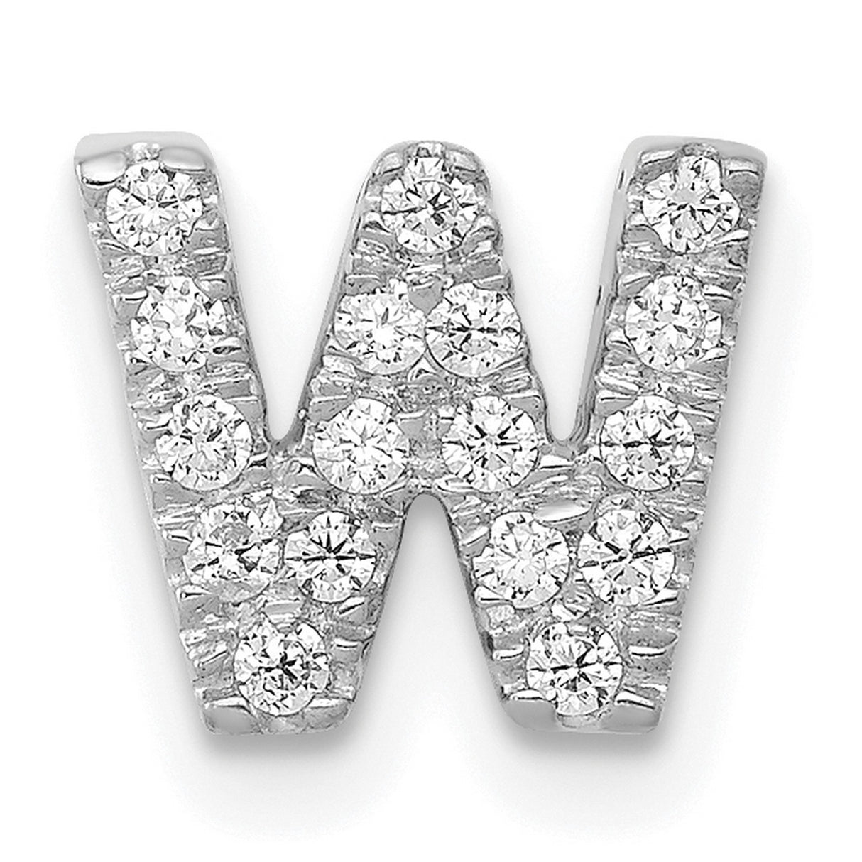 14k White Gold Letter W Pendant Charm with Diamond Accents, Pavé Set Initial Design