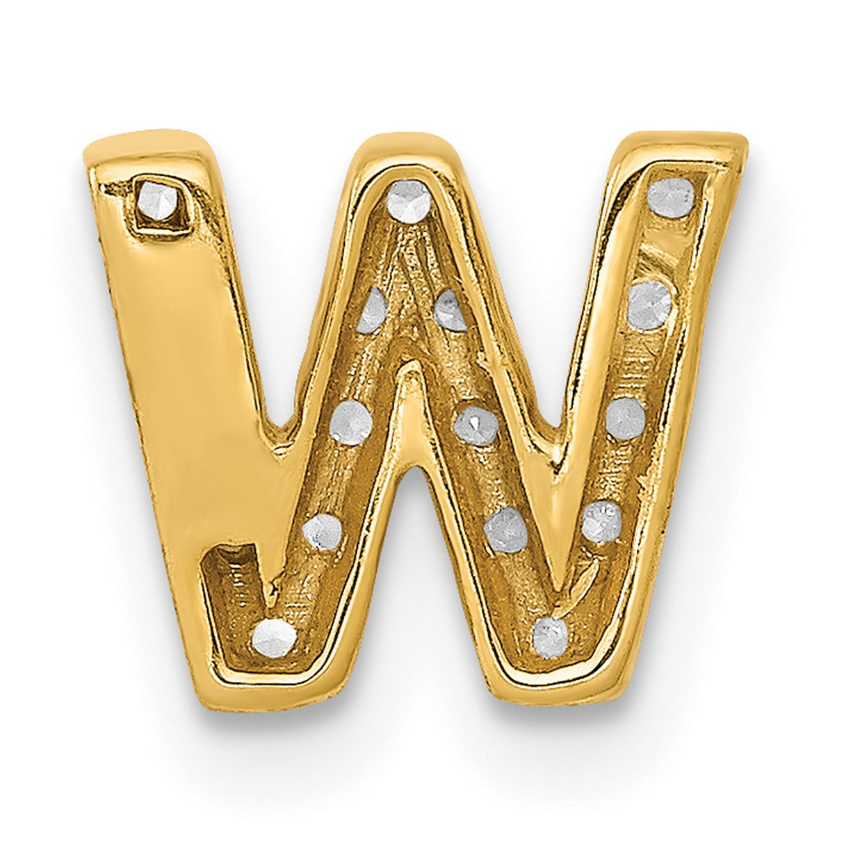 14k Yellow Gold Letter W Pendant with Pavé Diamonds, Dainty Alphabet Charm