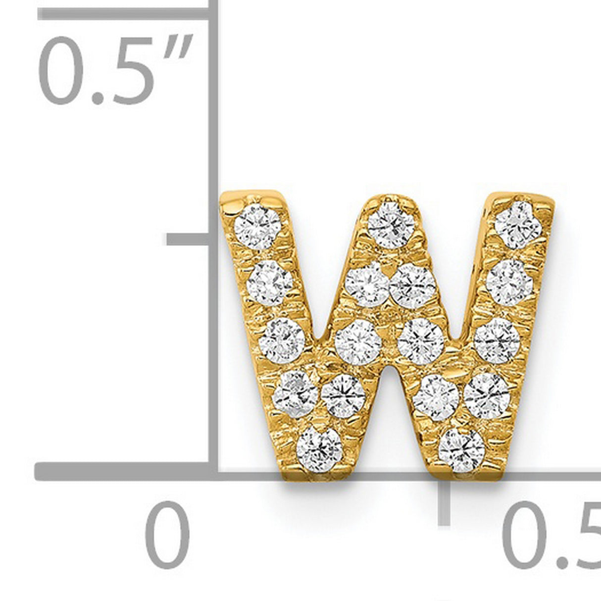 14k Yellow Gold Letter W Pendant with Pavé Diamonds, Dainty Alphabet Charm