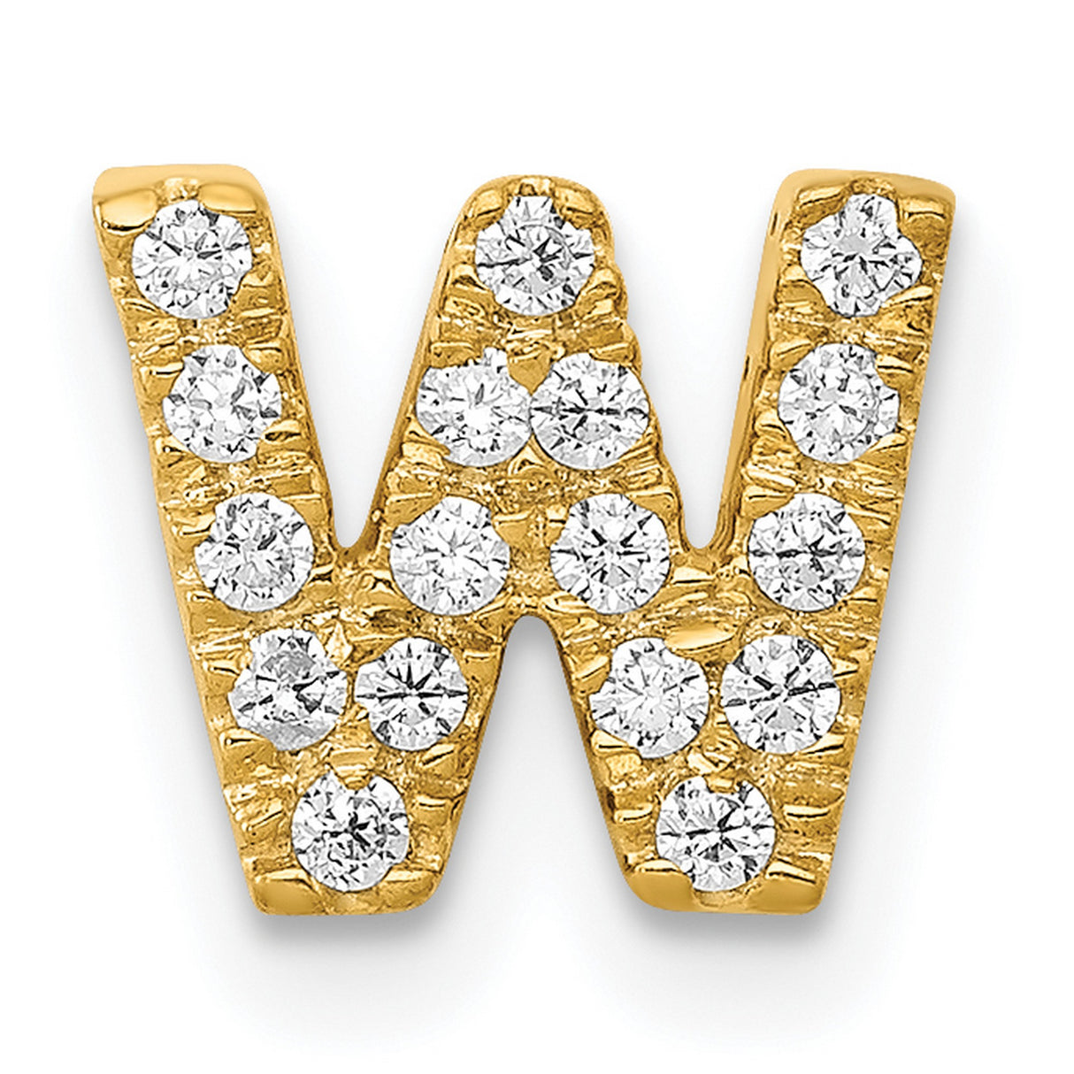 14k Yellow Gold Letter W Pendant with Pavé Cubic Zirconia, Dainty Alphabet Charm