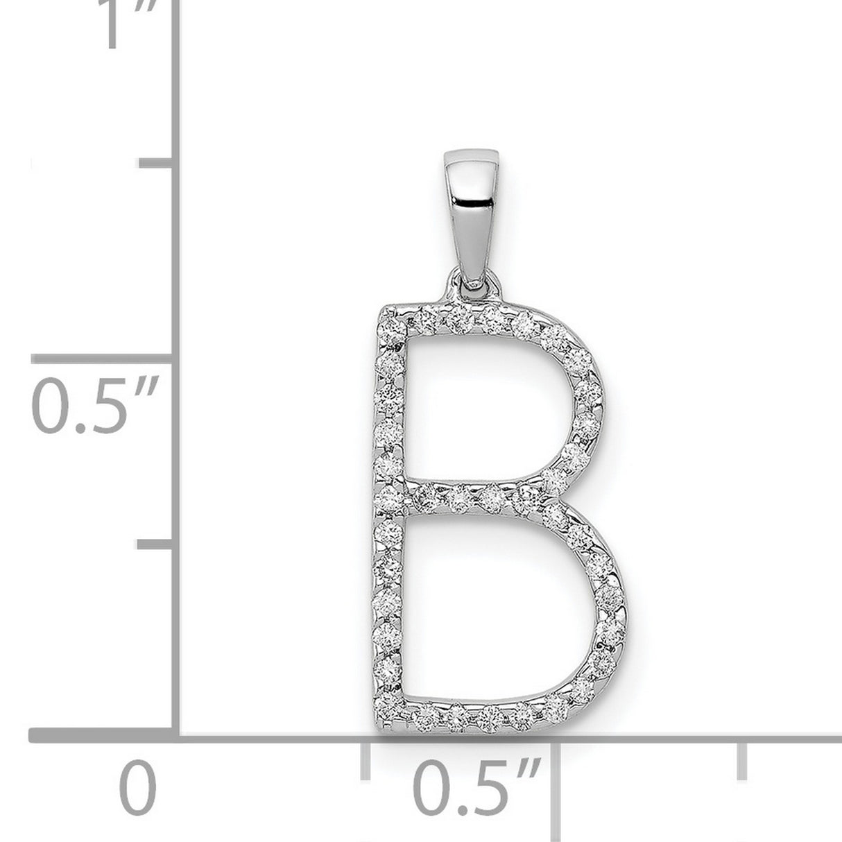 14k White Gold Letter B Pendant with Diamond Accents, Dainty Alphabet Charm for Women
