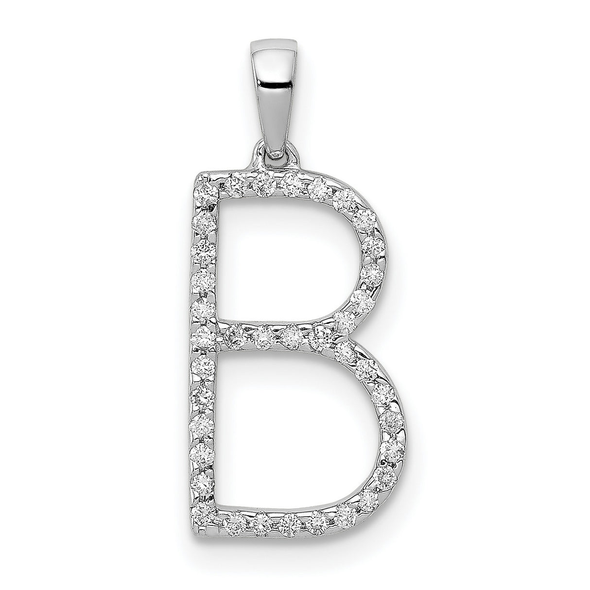14k White Gold Letter B Pendant with Diamond Accents, Dainty Alphabet Charm for Women