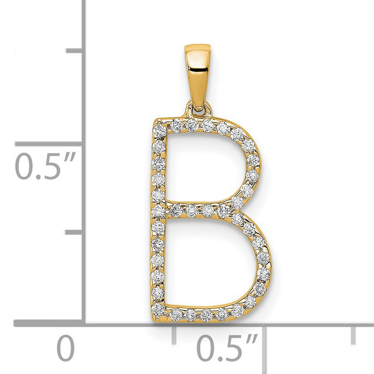 14k Yellow Gold Letter B Pendant with Diamond Accent, Openwork Initial Charm for Women