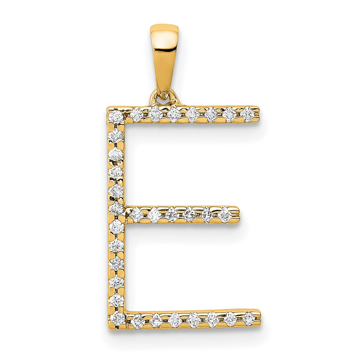 14k Yellow Gold Initial E Pendant with Cubic Zirconia, Bold Block Letter Charm for Women