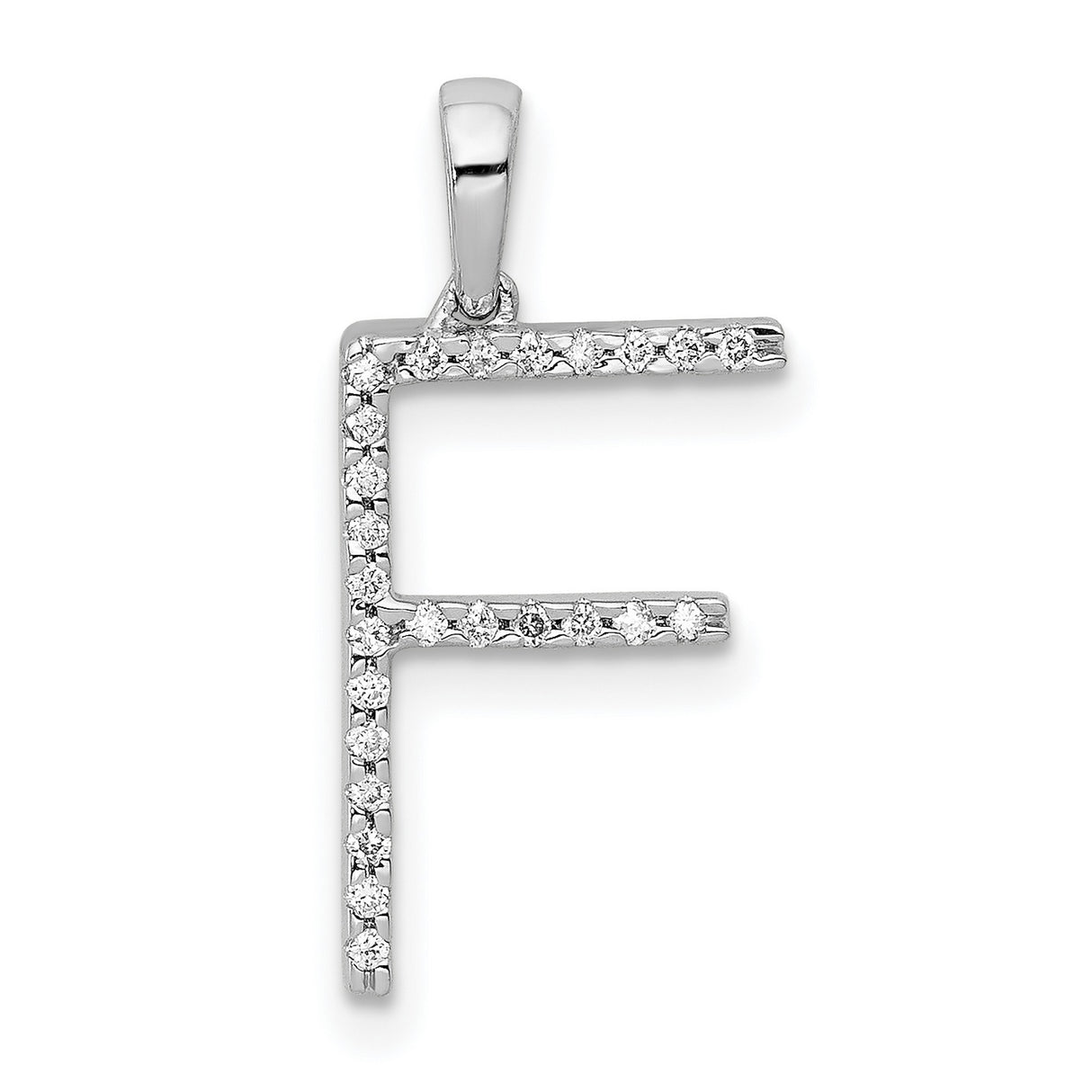 14k White Gold Letter F Pendant with Diamond Accents, Initial Charm Jewelry