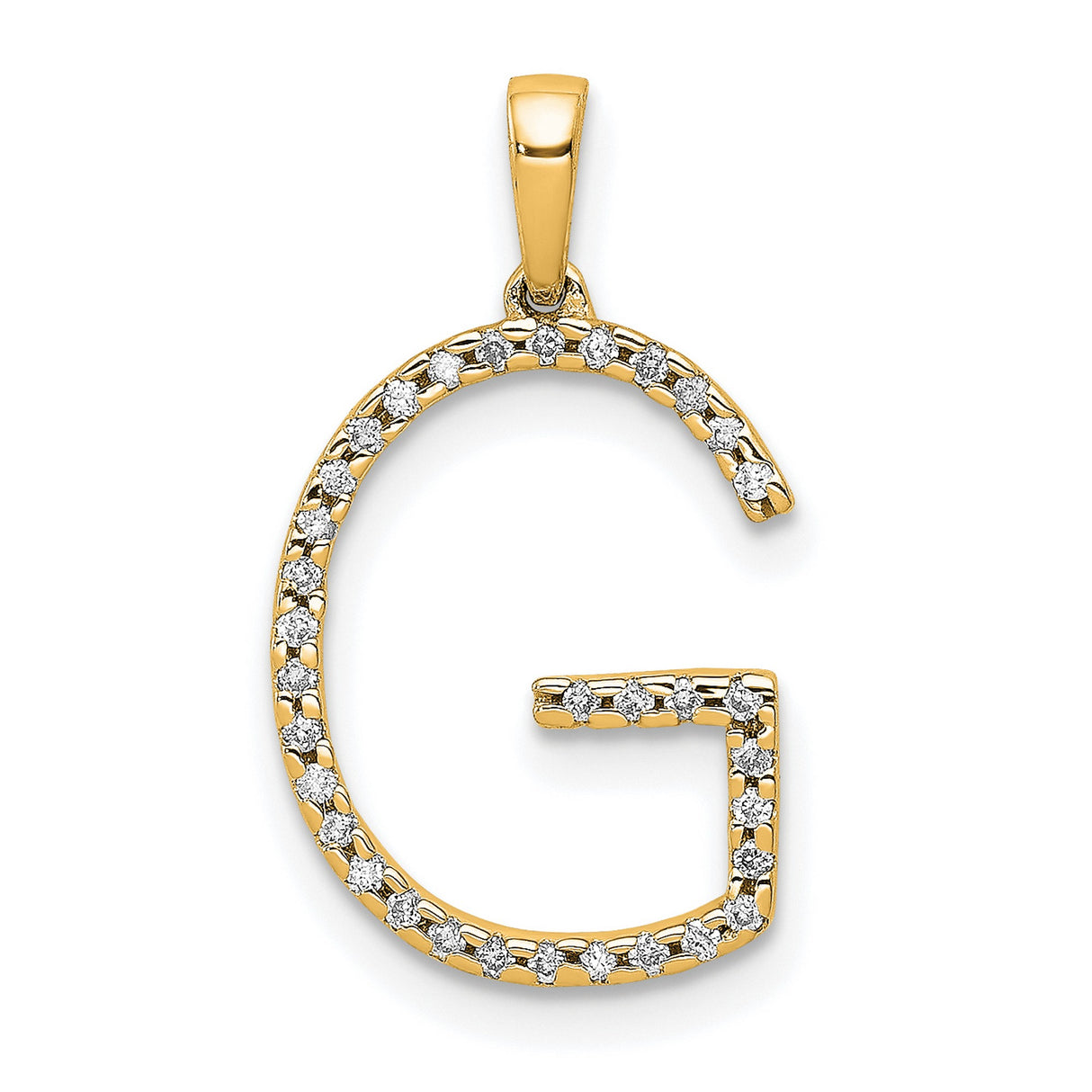 14k Yellow Gold Letter G Pendant with White Stones, Dainty Initial Charm for Women or Unisex Wear