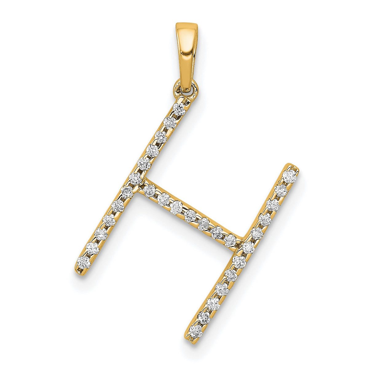 14k Yellow Gold Pendant with Diamond Accent, Uppercase Letter H Monogram Charm for Women