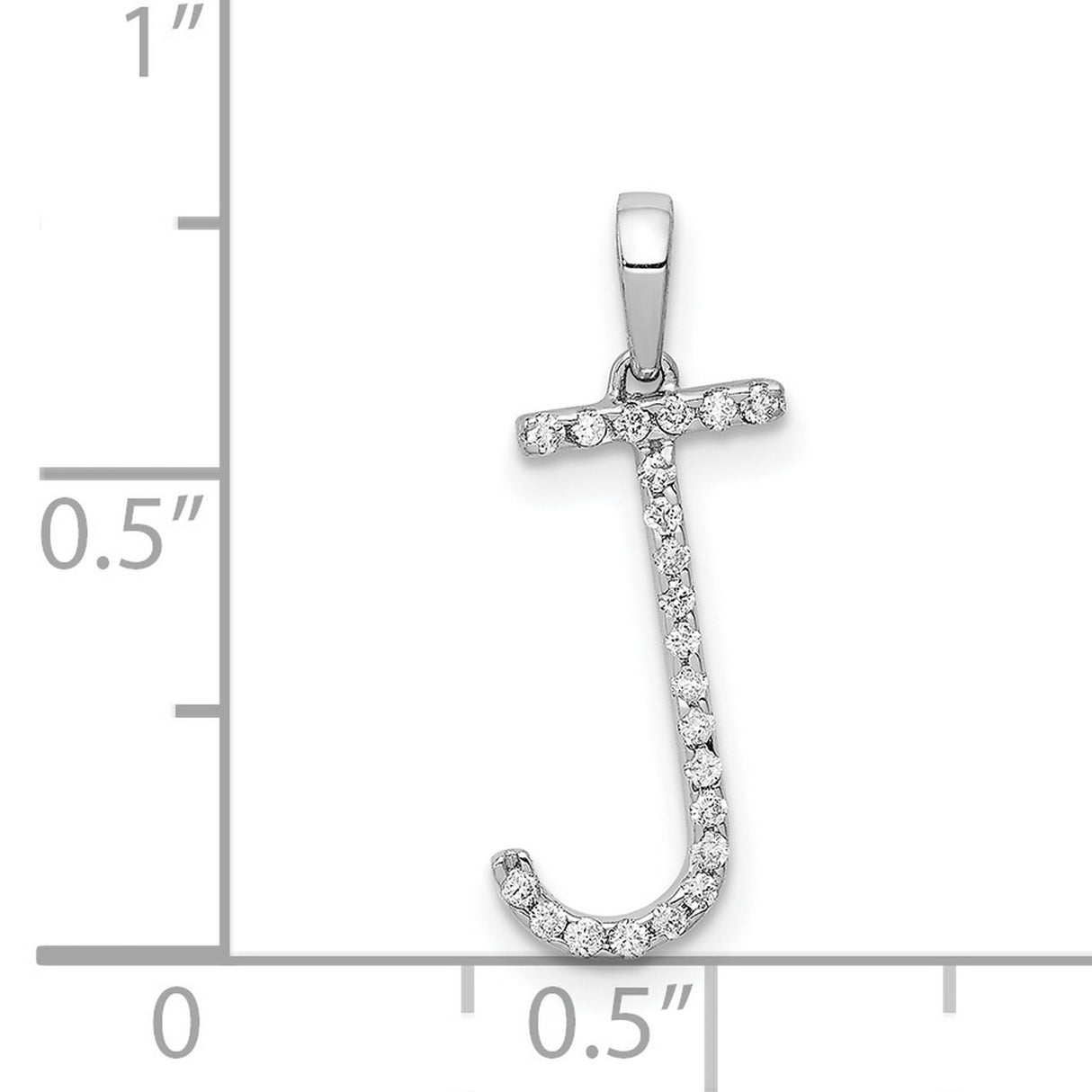 14k White Gold Initial J Pendant with Prong Set Round Diamonds, Dainty Letter Charm for Women