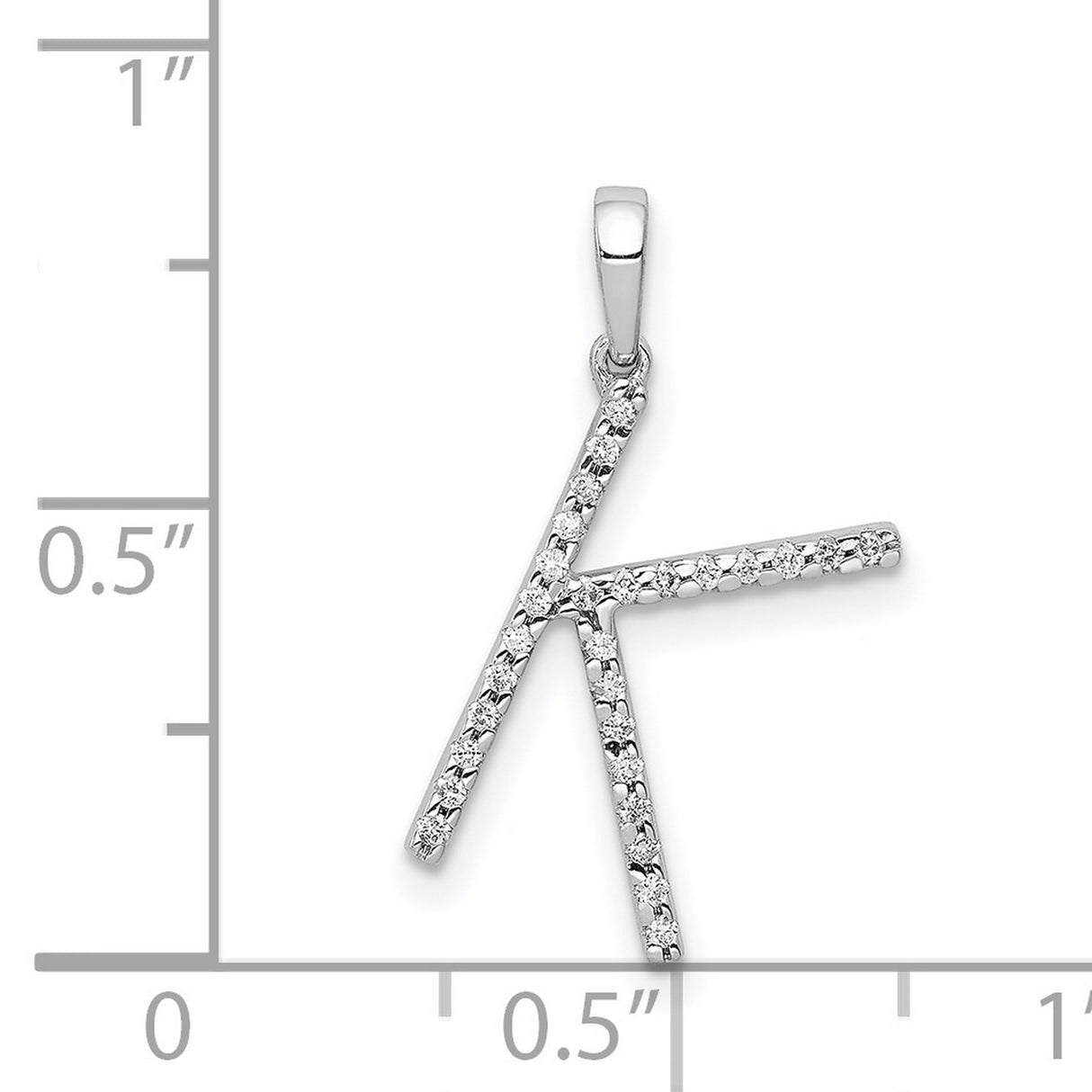 14k White Gold Letter K Pendant with Diamond Accent, Polished Finish Initial Charm