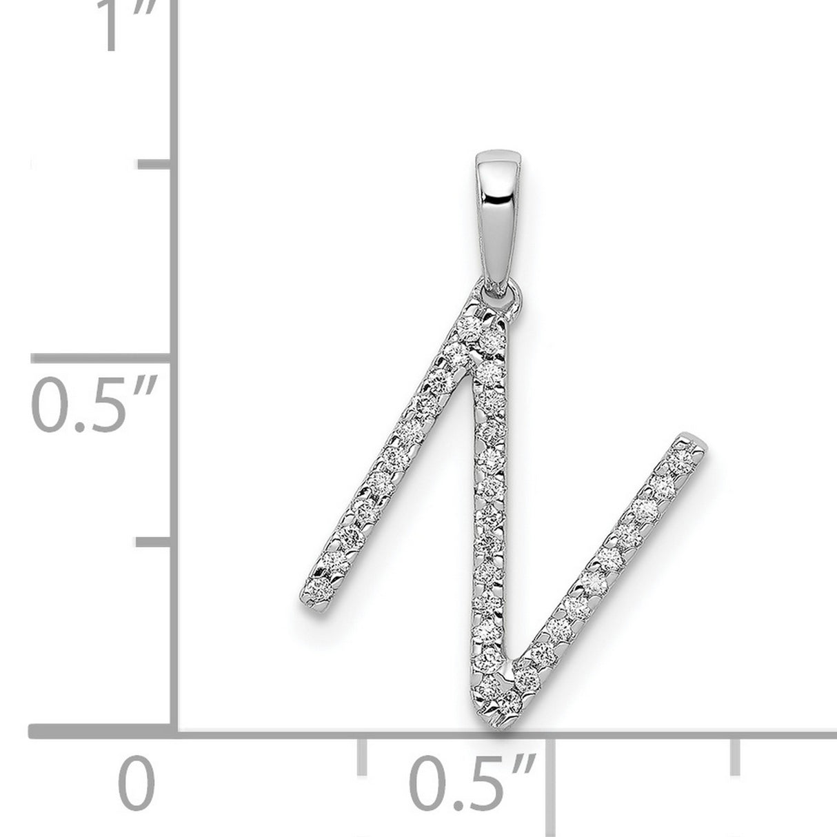 14k White Gold Diamond Letter N Pendant, Pavé Initial Charm for Women