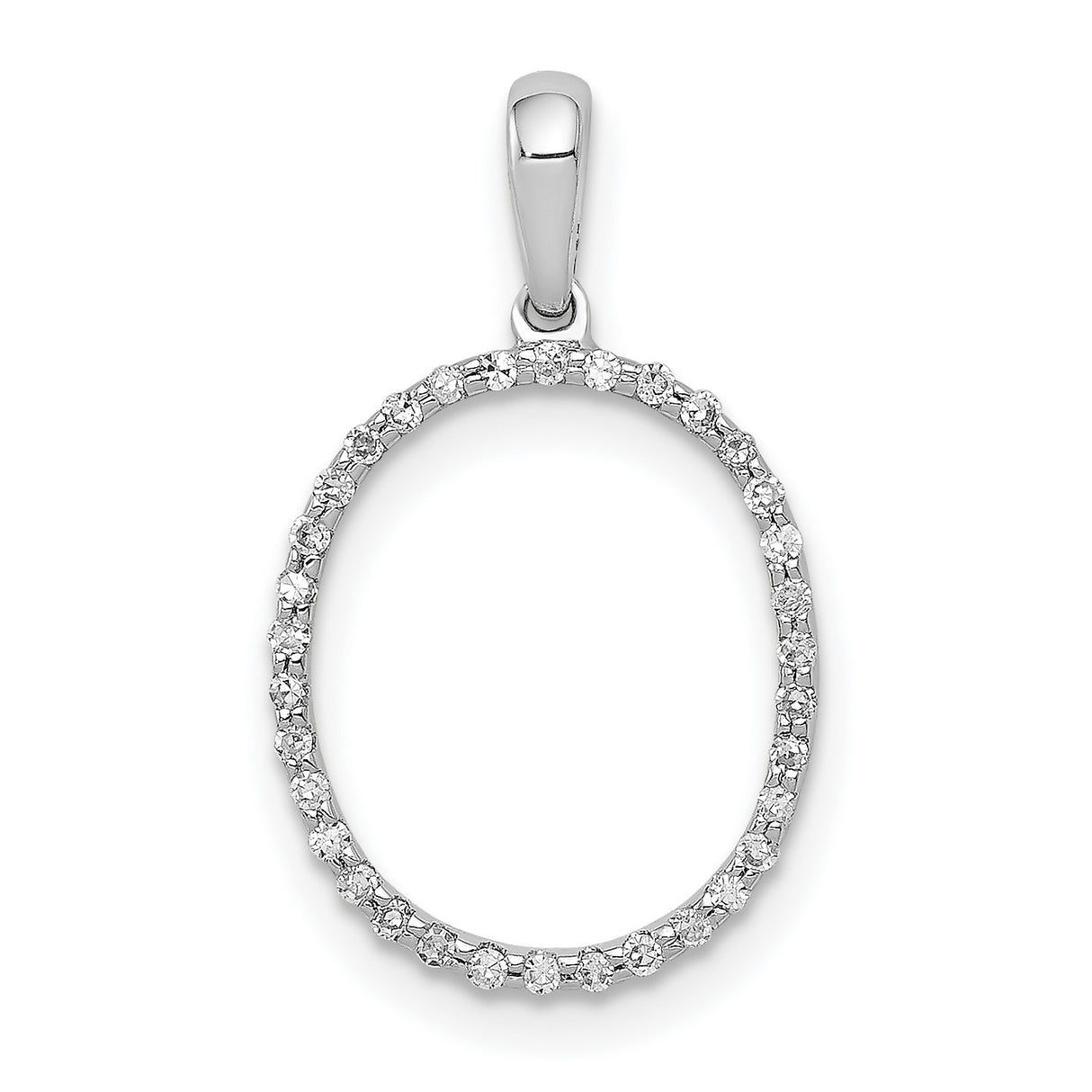 14k White Gold Oval Pendant with Round Diamonds and Open Frame Design for Women