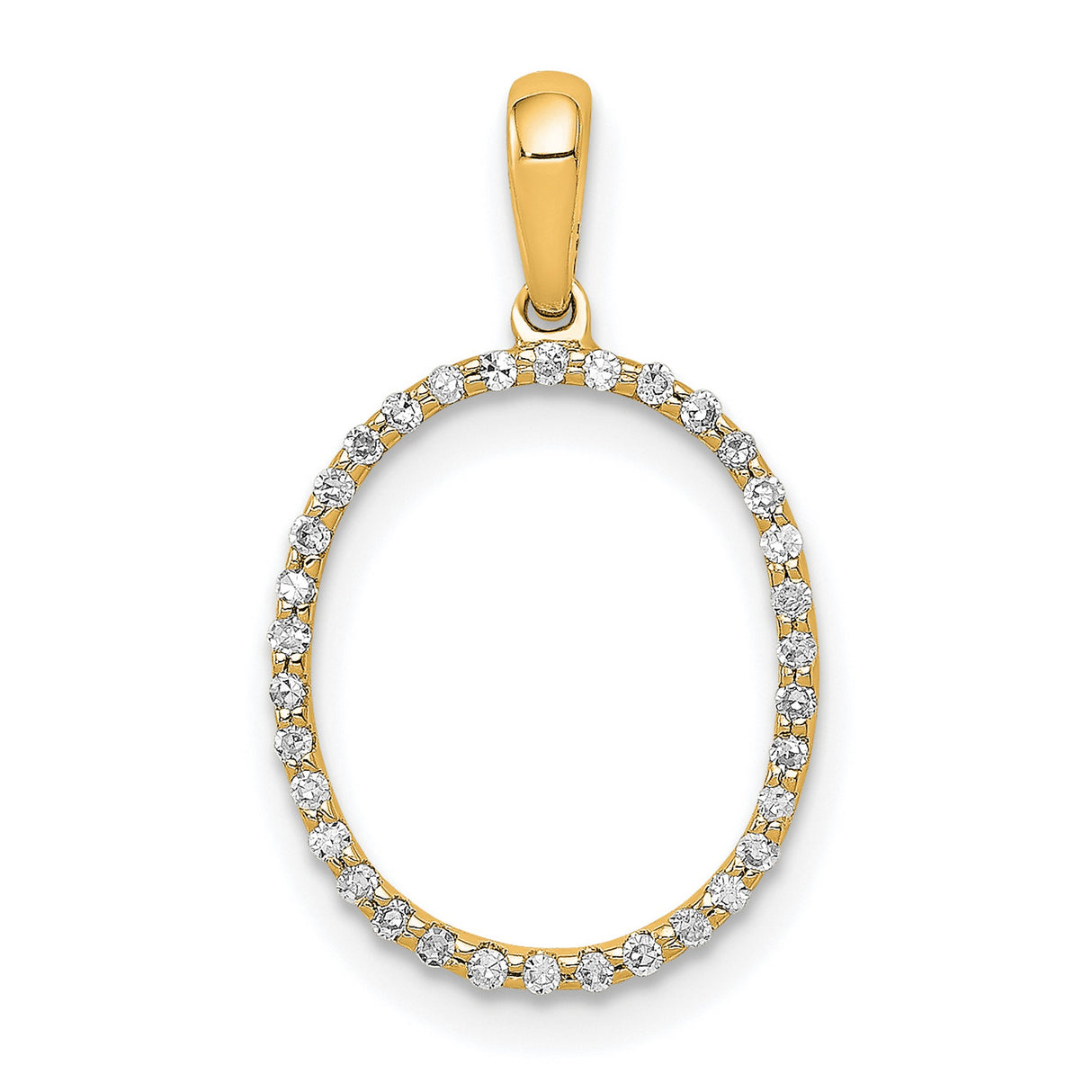 14k Yellow Gold Oval Pendant with Open Design and Sparkling White Stones for Women