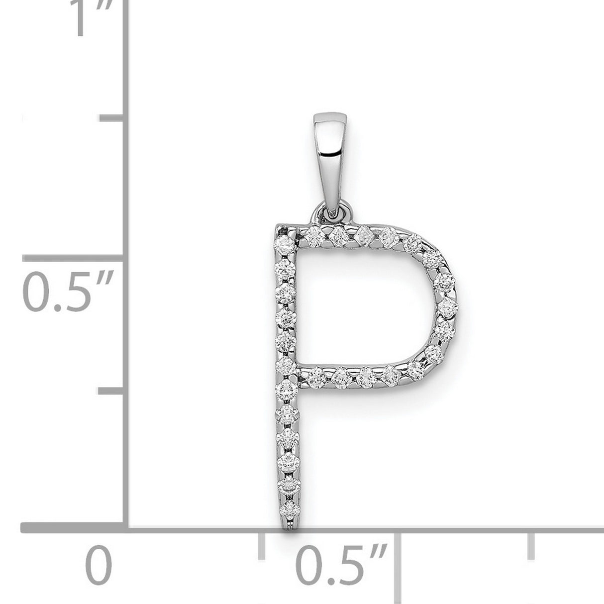14k White Gold Initial P Pendant with Diamond Accents, Open Letter Design