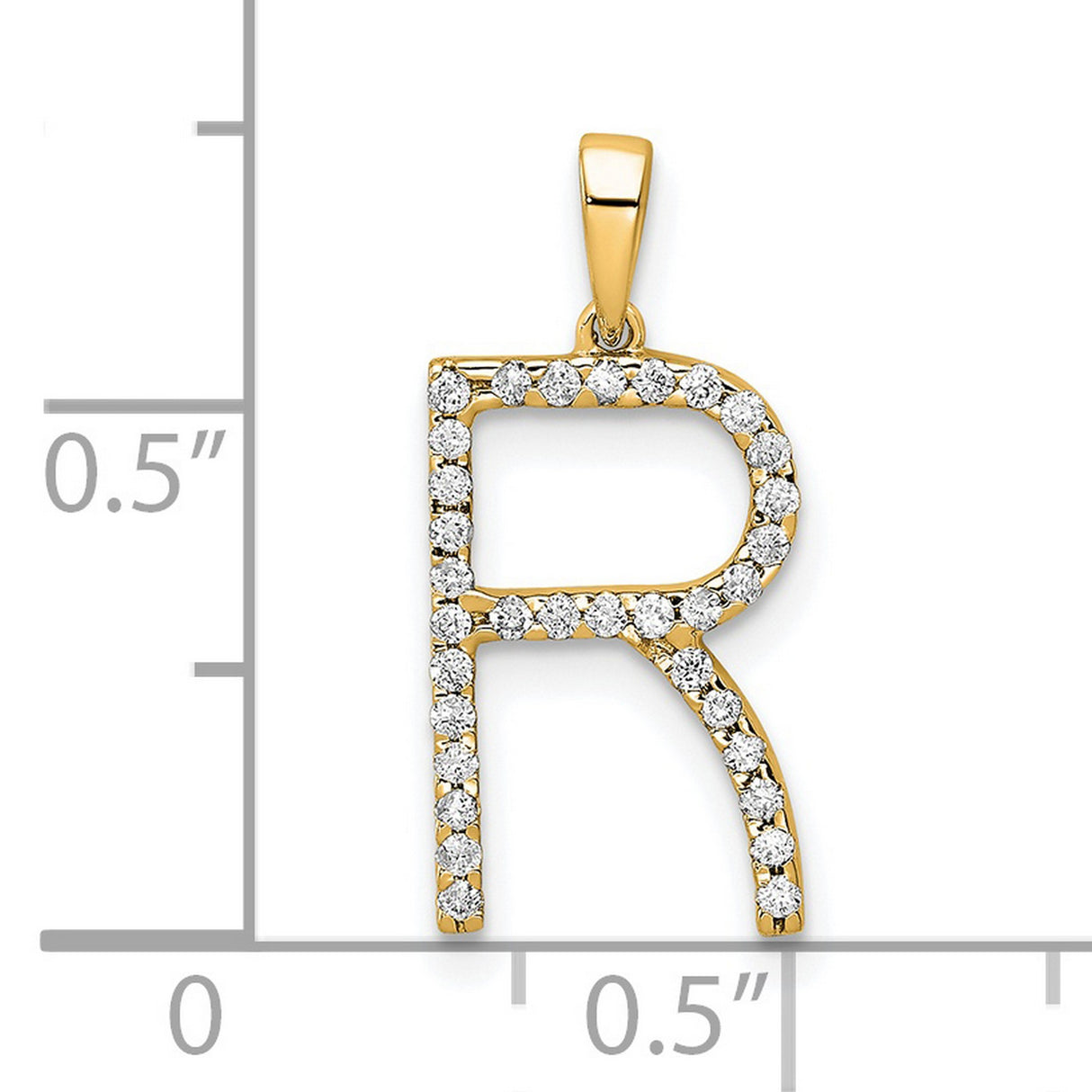 14k Yellow Gold Letter R Pendant with Round White Diamonds, Script Initial Charm for Women or Unisex