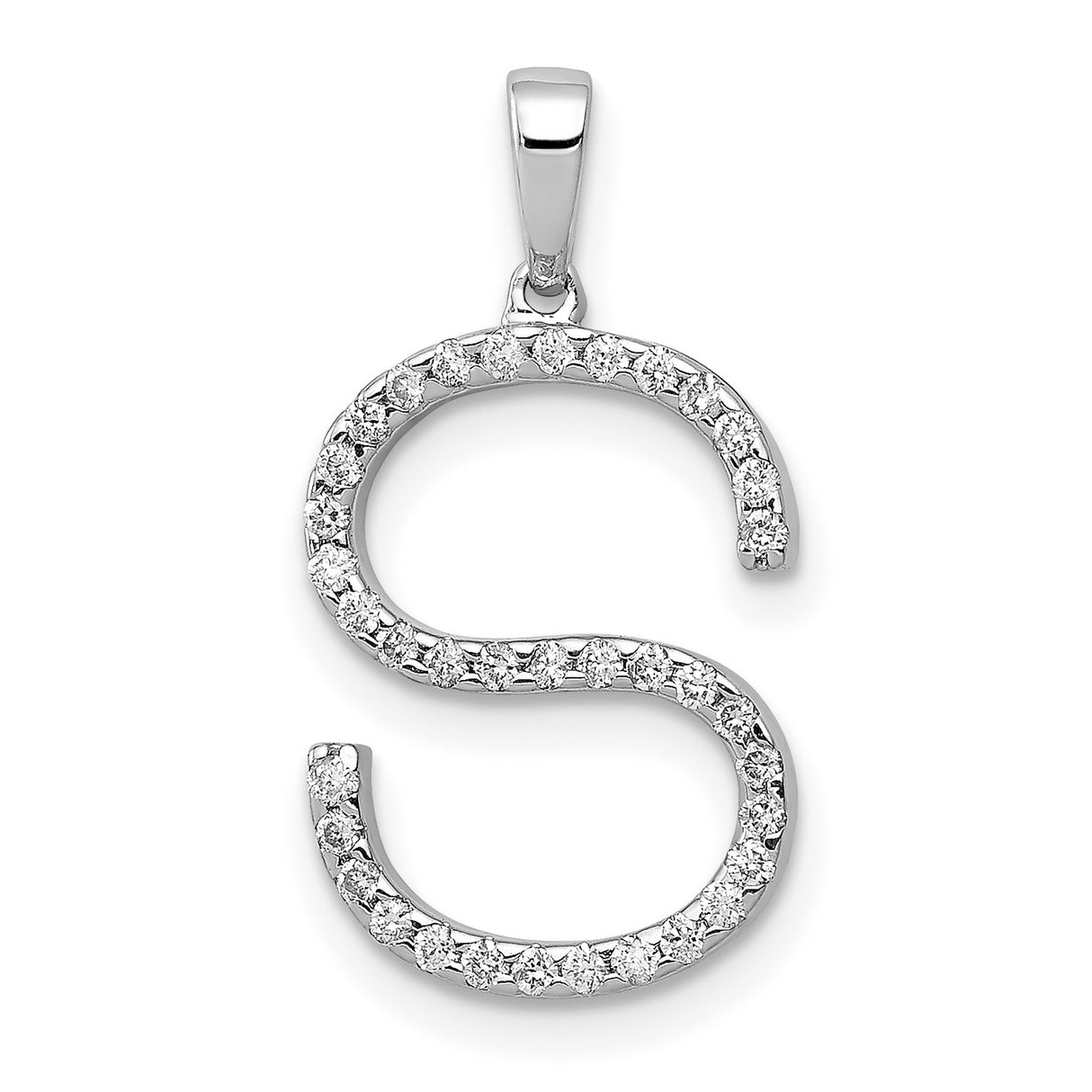 14k White Gold Diamond Letter S Pendant, Dainty Initial Charm for Women