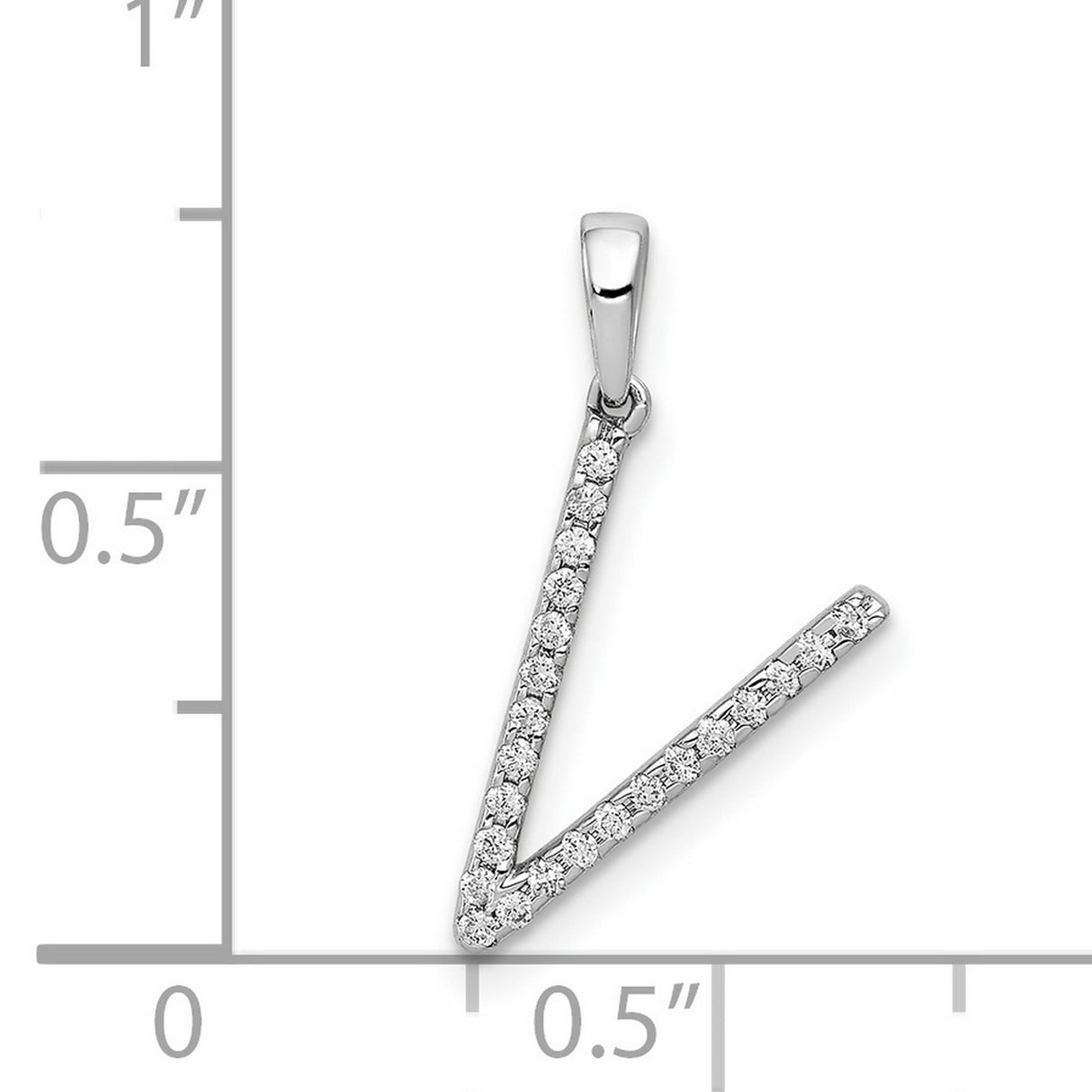 14k White Gold Letter V Pendant with Prong-Set Diamonds, Minimalist Initial Charm for Women