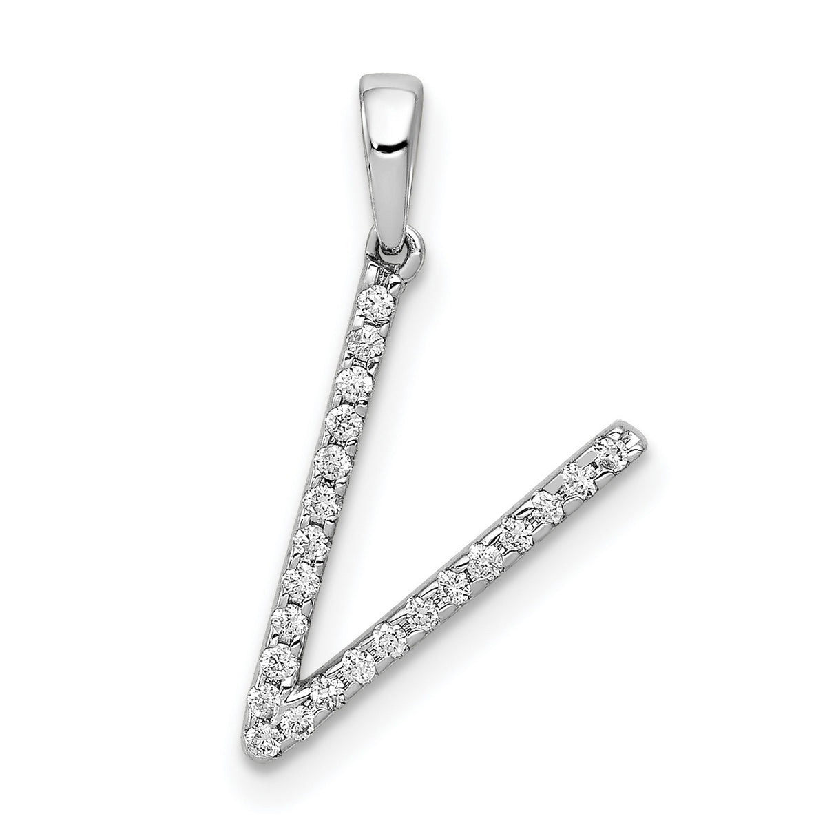 14k White Gold Letter V Pendant with Prong-Set Diamonds, Minimalist Initial Charm for Women