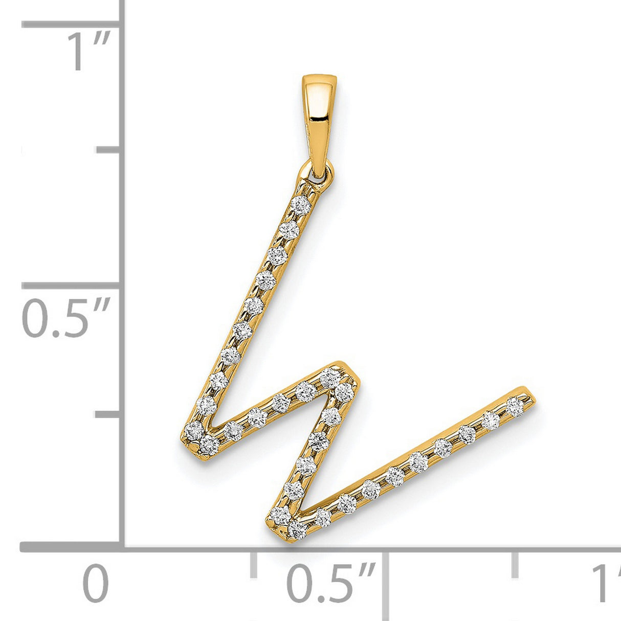 14k Yellow Gold W Initial Pendant with Diamond Accent, Zigzag Letter Charm for Women