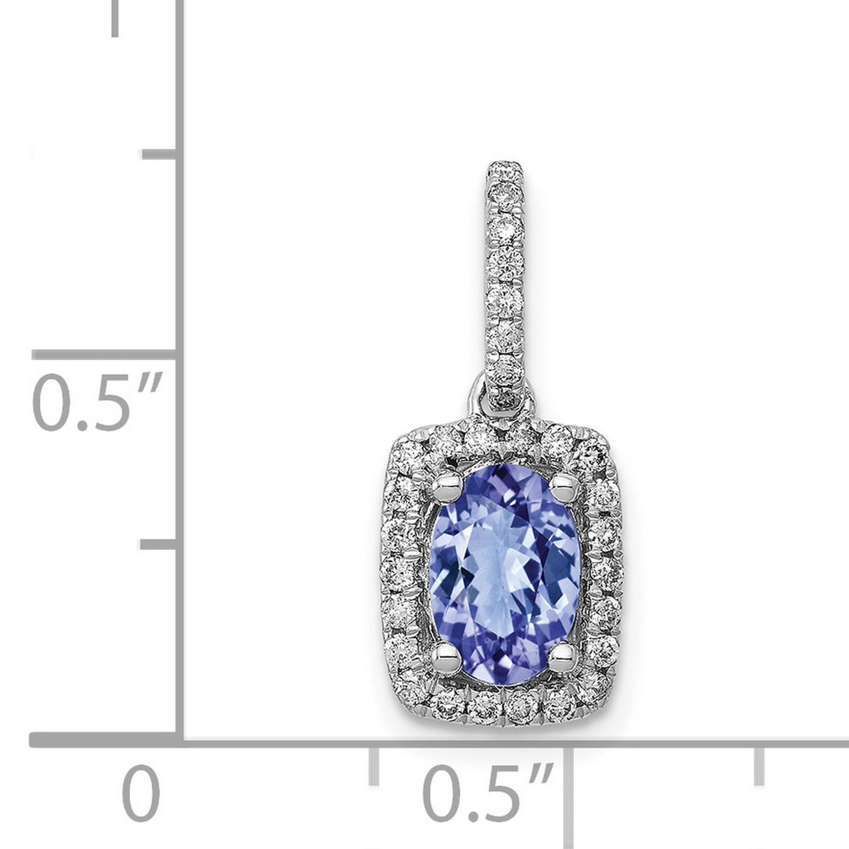Oval .94 Tanzanite and Diamond Rectangle Charm Pendant in Real 14k White Gold