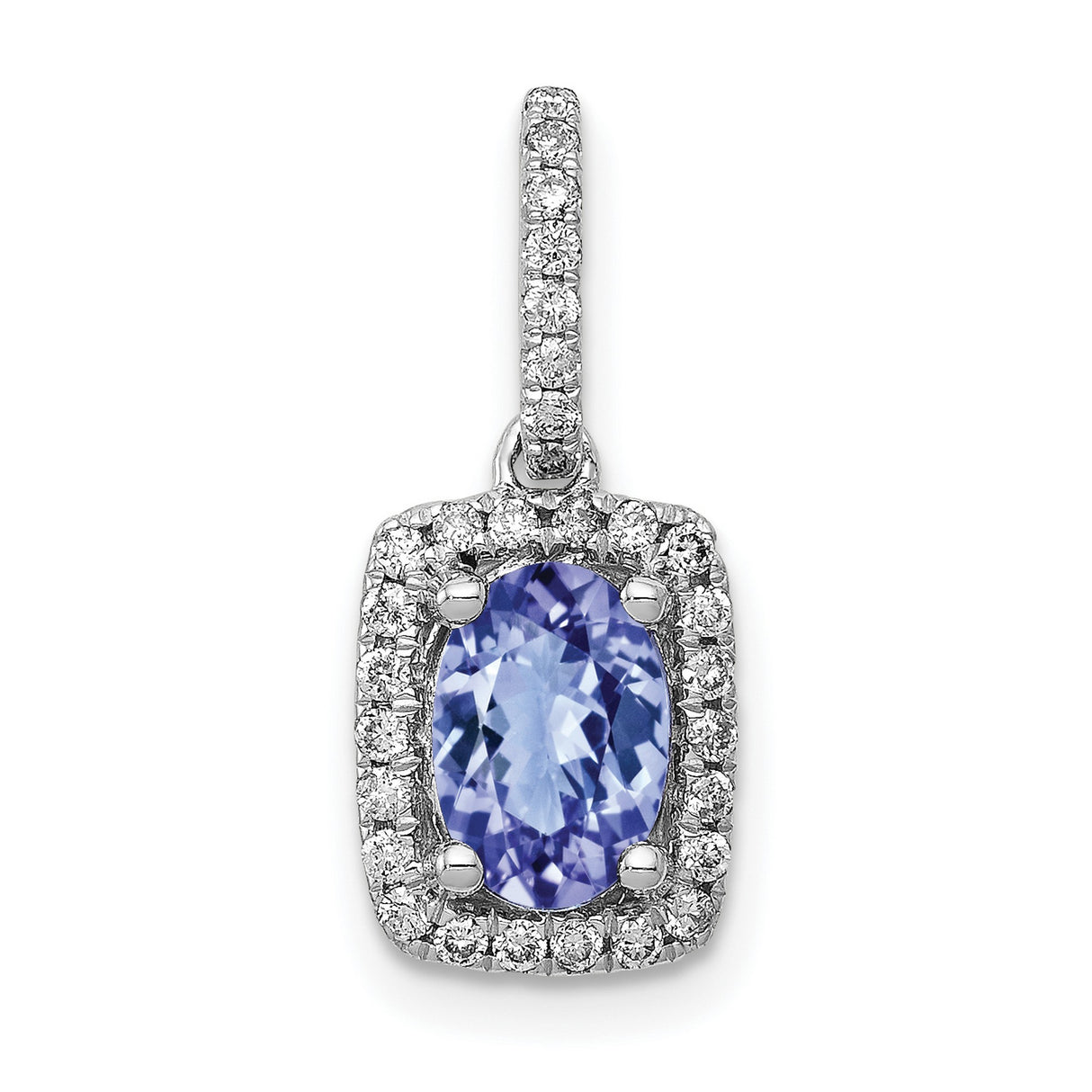 Oval .94 Tanzanite and Diamond Rectangle Charm Pendant in Real 14k White Gold