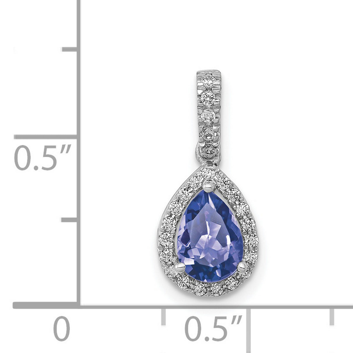 Pear .75 Tanzanite and Diamond Charm Pendant in Real 14k White Gold
