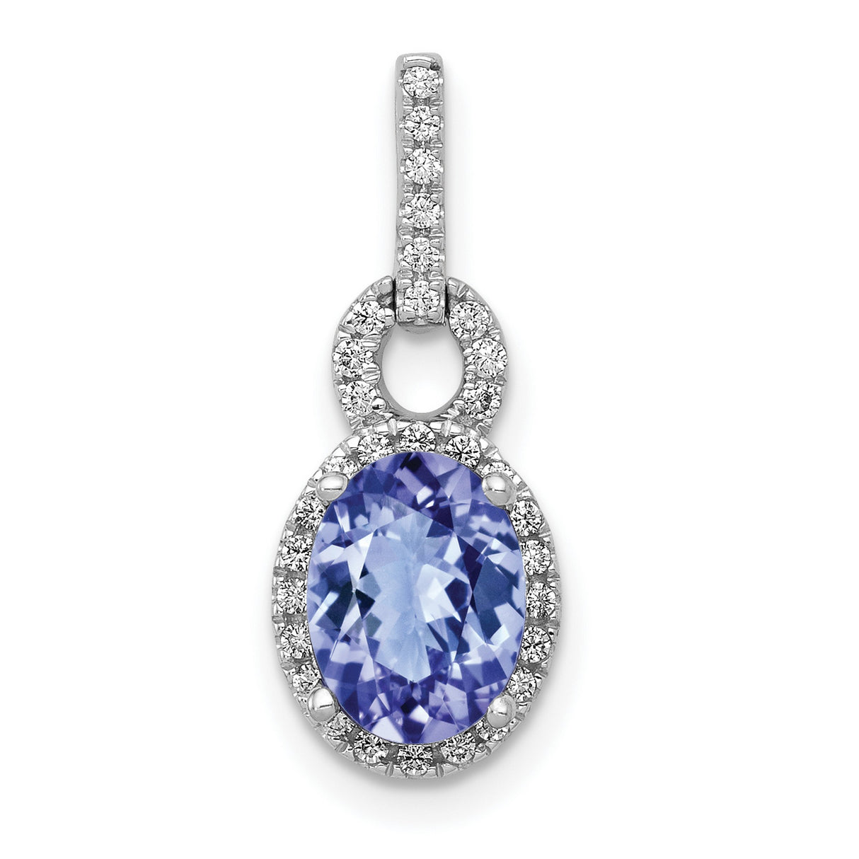 Oval .95 Tanzanite and Diamond Charm Pendant in Real 14k White Gold