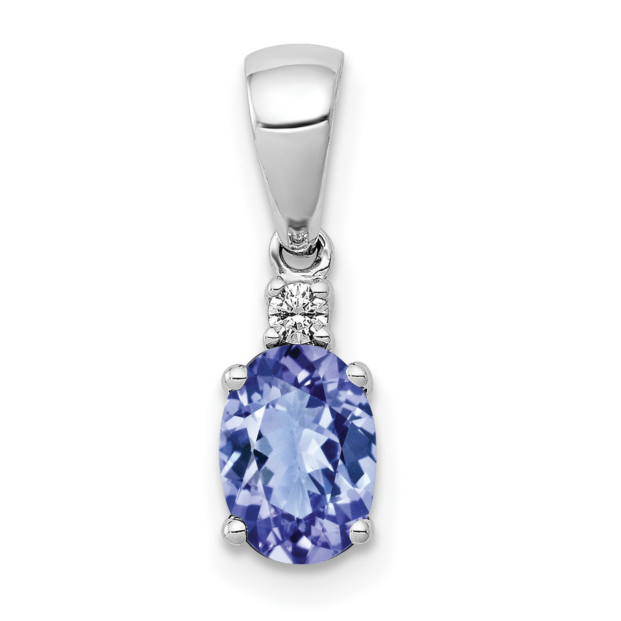 Oval .75 Tanzanite and Diamond Charm Pendant in Real 14k White Gold